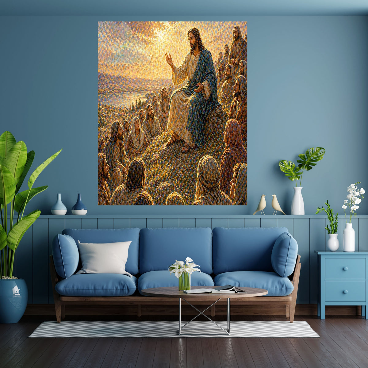 Sermon on the Mount Wall Art Printable | Jesus Teaching Beatitudes Print | Christian Home Decor Bible Scripture Inspirational Faith Art