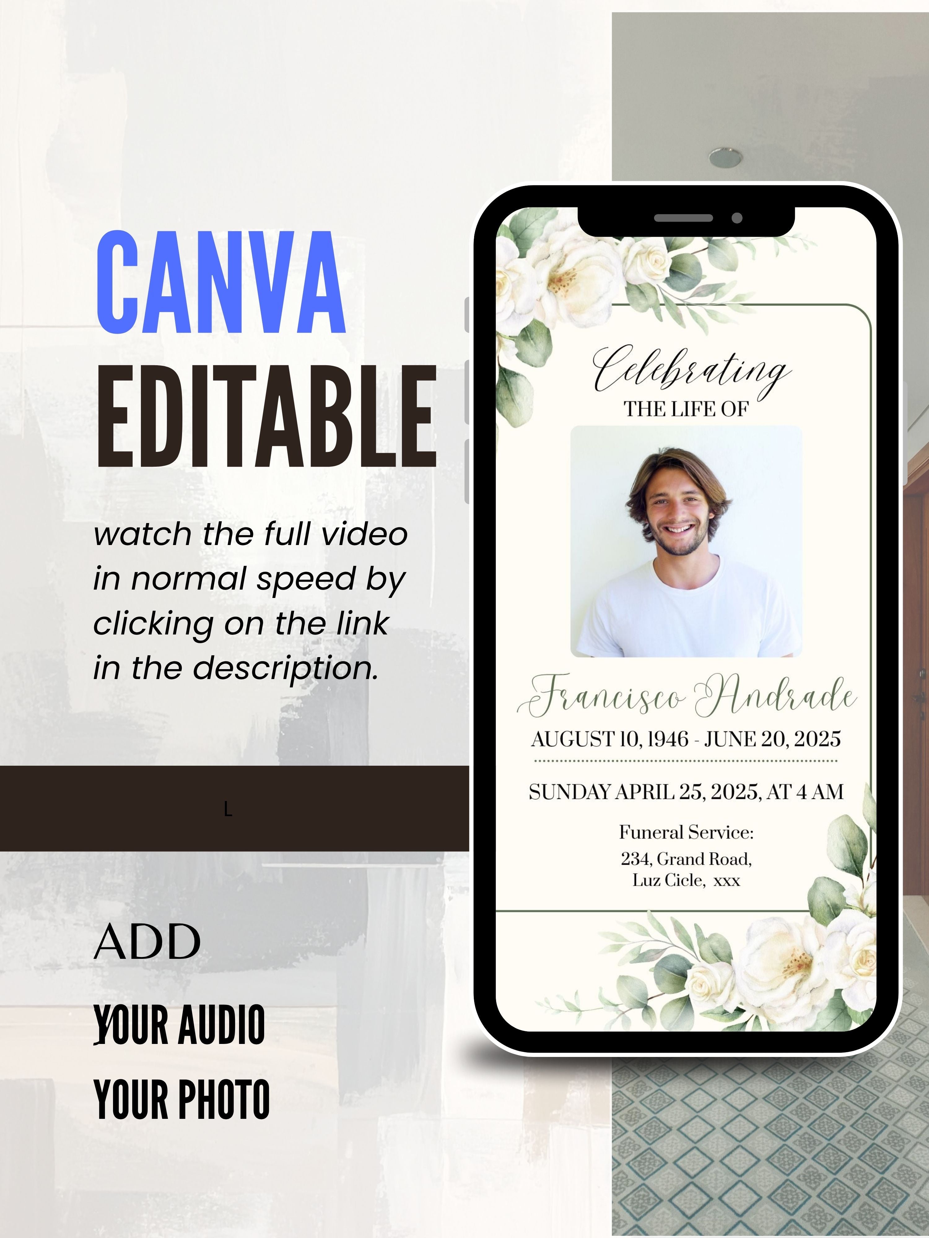 Commercial use FUNERAL SERVICE Invitation Video Template | Canva Funeral Invite | In Loving Memory | Celebration of Life | Memorial Service | Instant Download|ai3c