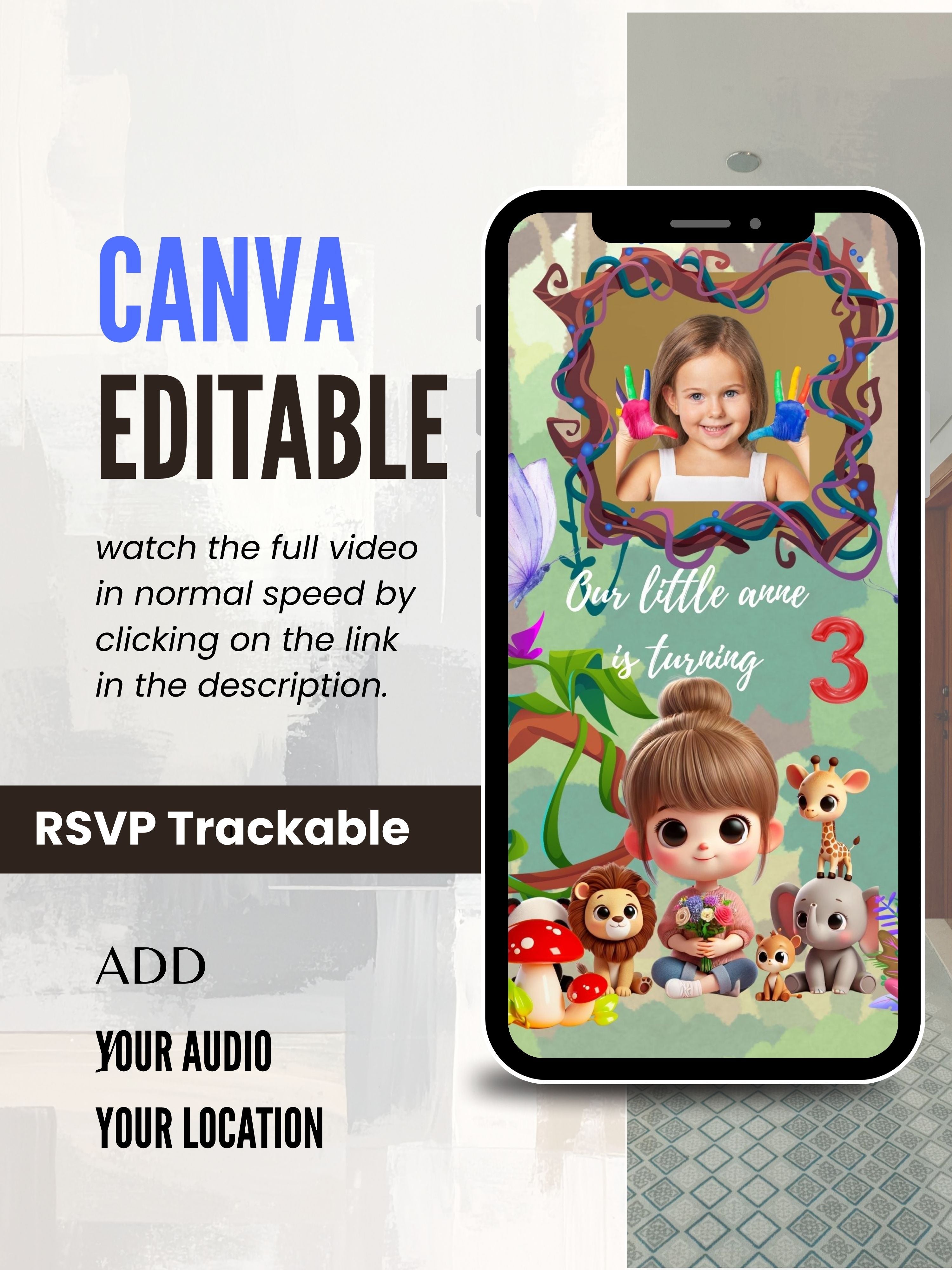 commercial use ANIMAL THEME Birthday Invitation Video | Editable Canva pro Template | Kids Party Invite | ki46c