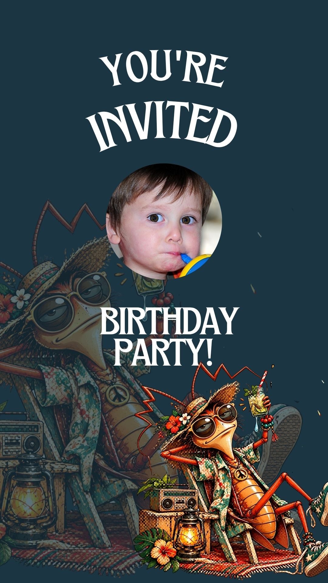 Cockroach Kids Birthday Video Invitation | Editable Canva Template | Bug Party Digital Invite