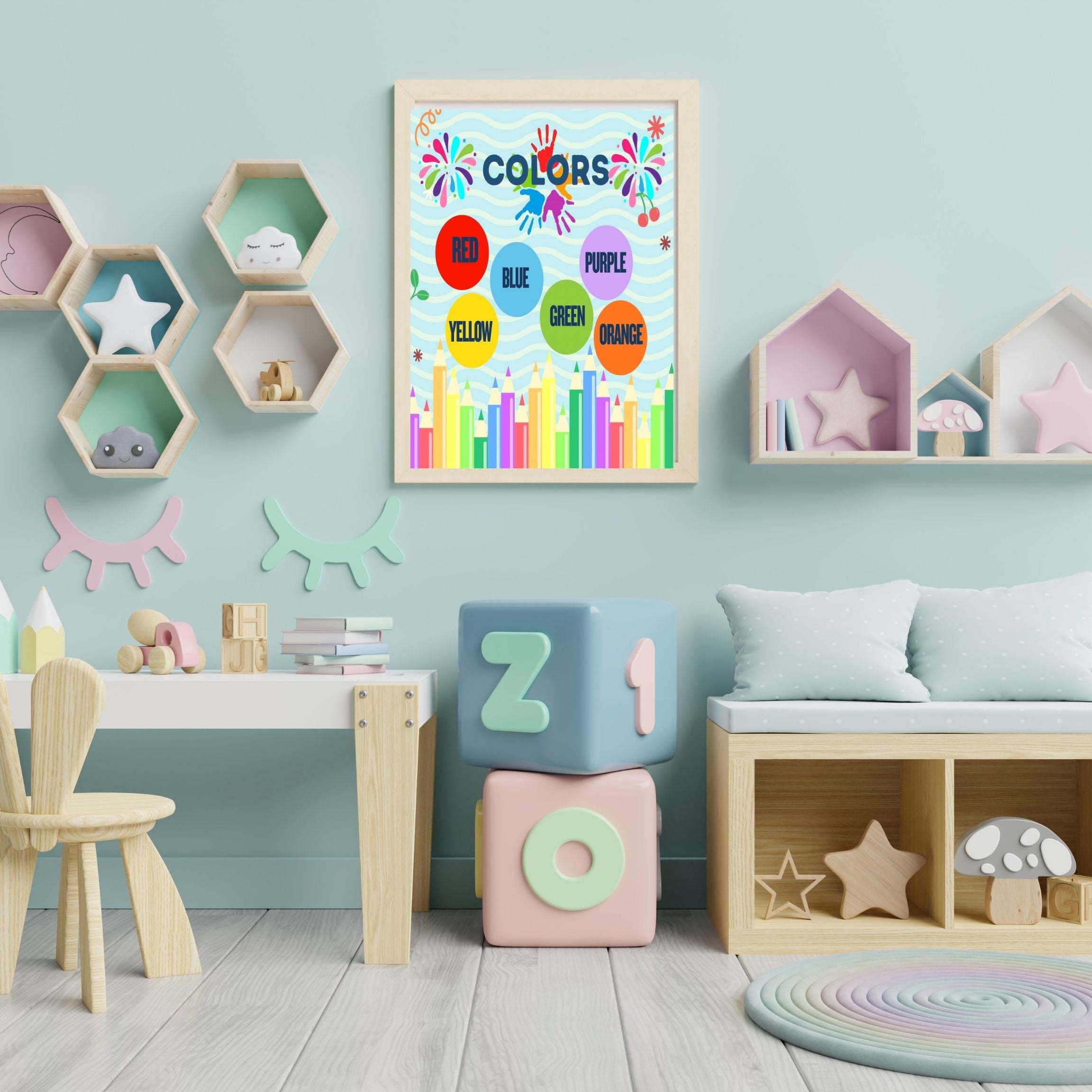 Learn Colors Wall Art for Kids | Educational Nursery Decor | Preschool Color Recognition Poster | Kids Printable Learning Art|ke3-12
