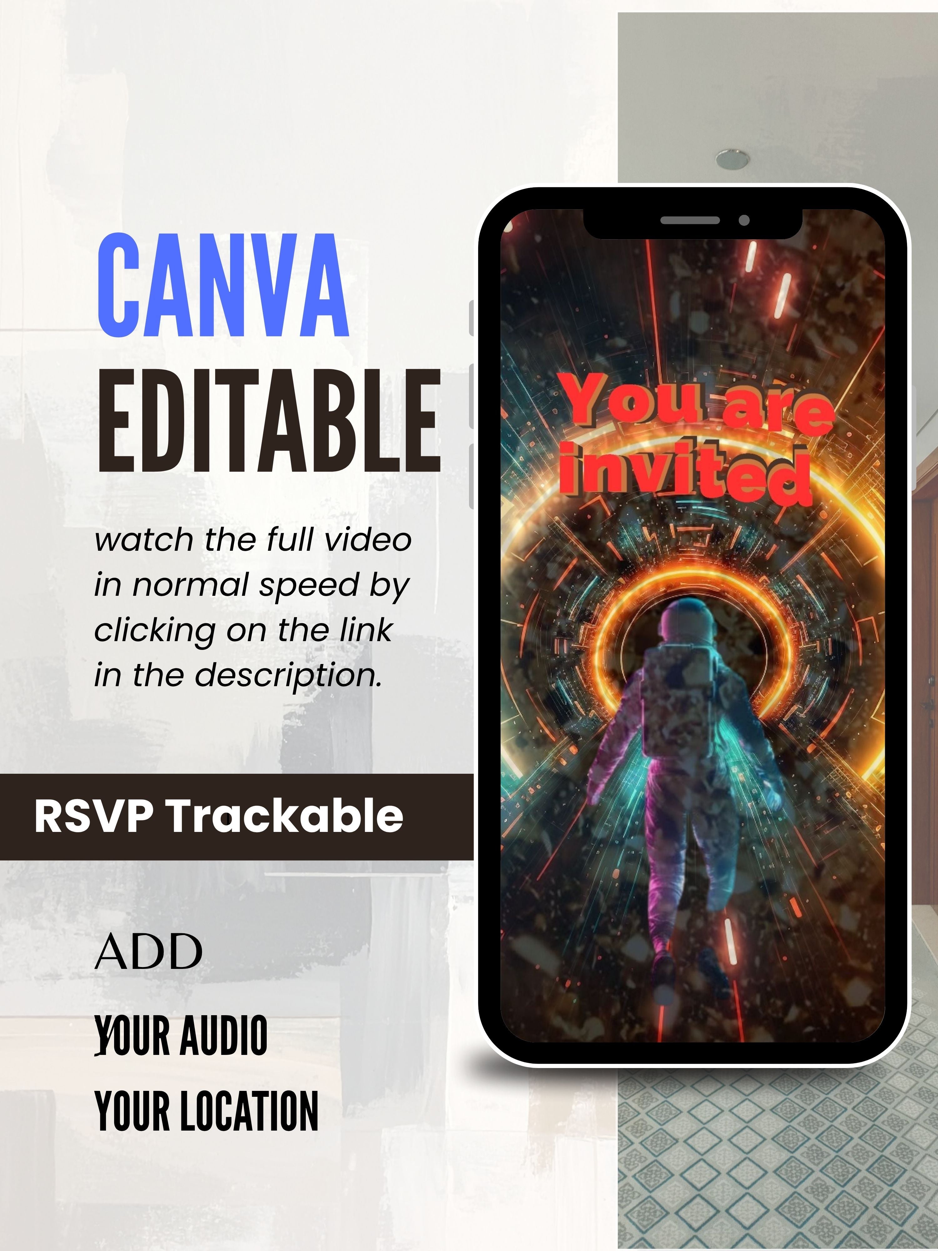 Commercial use ASTRONAUT kids Space Birthday Video Invitation | Astronaut Kids Party Canva Pro Template | Rocket Theme Invite| Instant Download|ki38c
