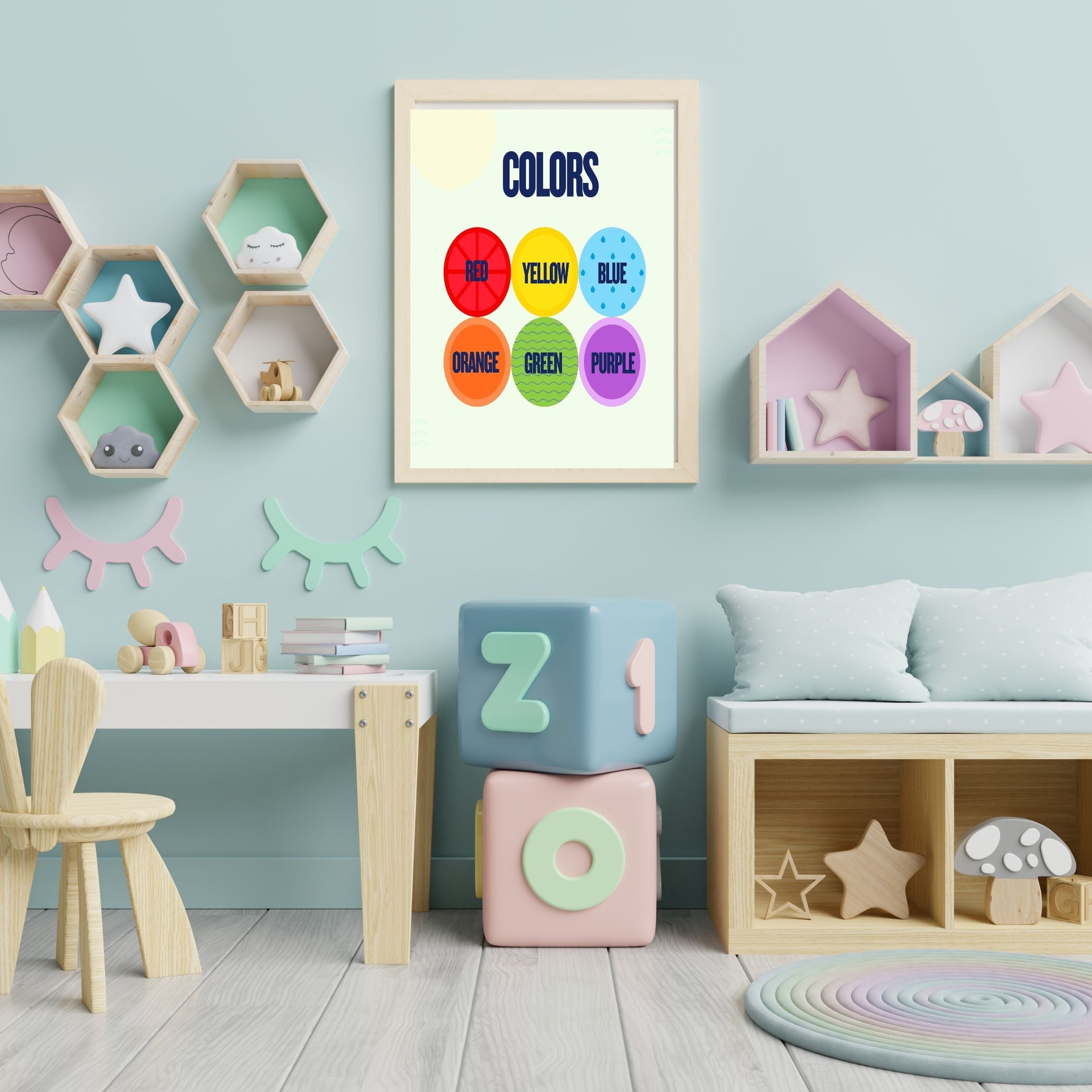 Learn Colors Wall Art for Kids | Educational Nursery Decor | Preschool Color Recognition Poster | Kids Printable Learning Art|ke3-11