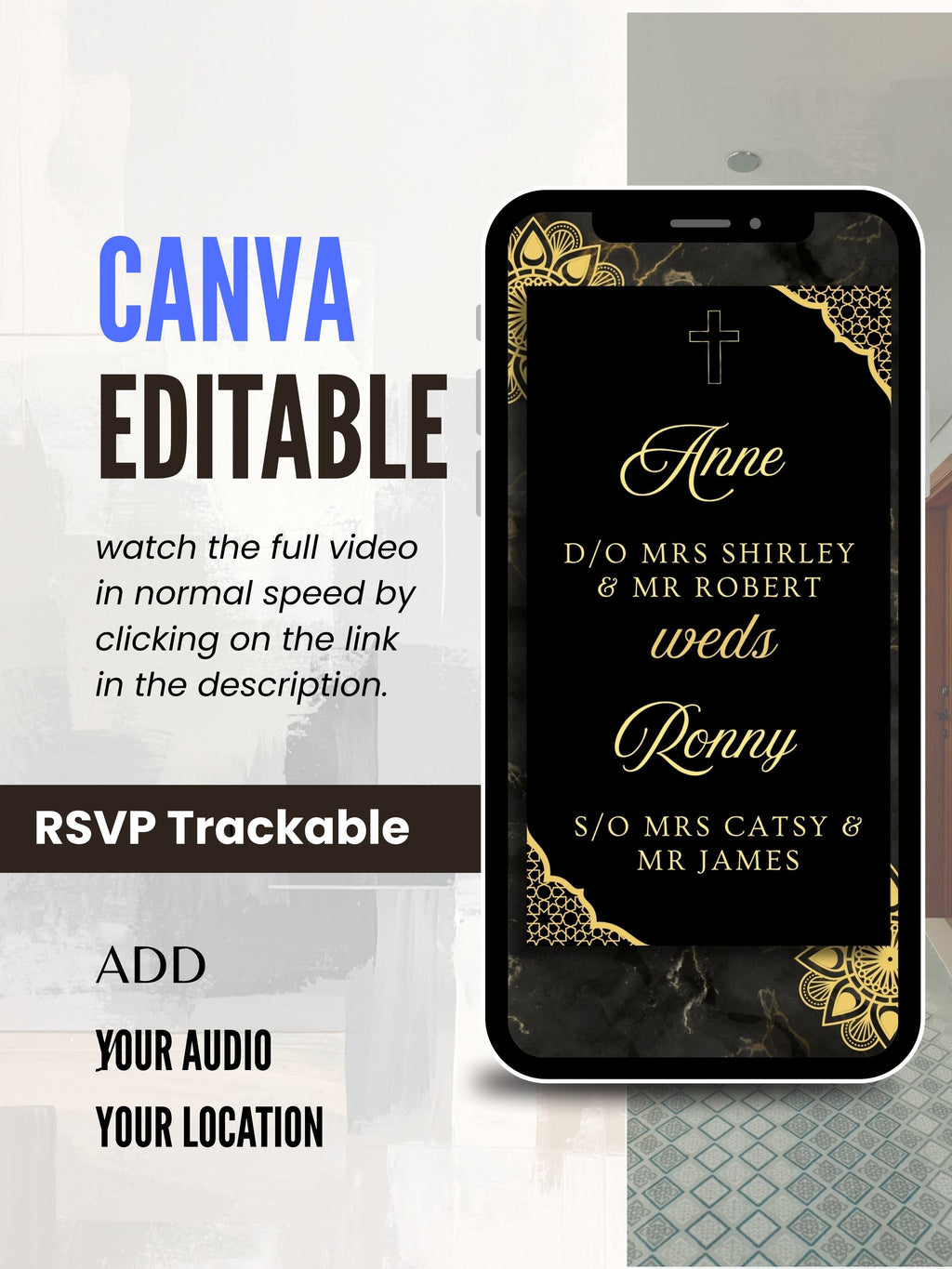 WI0012-CHURCH WEDDING Invitation Video Template | Editable Christian Wedding Invite |Digital Wedding Invitation |Wedding Video