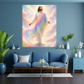 Jesus Rainbow Covenant Wall Art Printable | Iridescent Rainbow Mantle Pastel Cloud Upward Gaze Print | Hope Promise Dreamy Nursery Christian Decor