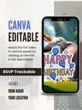 commercial use ANIMAL THEME Birthday Invitation Video | Editable Canva pro Template | Kids Party Invite | ki34c