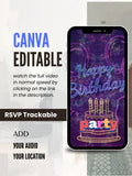 NEON Birthday Invitation Video | Editable Canva pro Template | Glow Party Invite | Digital Download|ki51