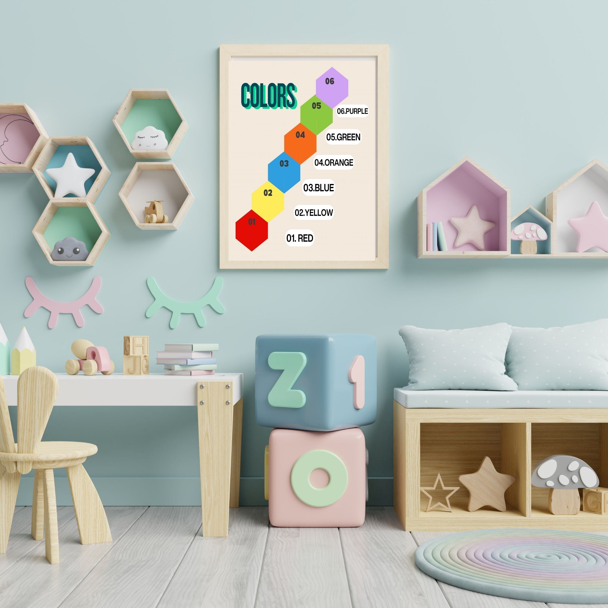 Learn Colors Wall Art for Kids | Educational Nursery Decor | Preschool Color Recognition Poster | Kids Printable Learning Art|ke3-9