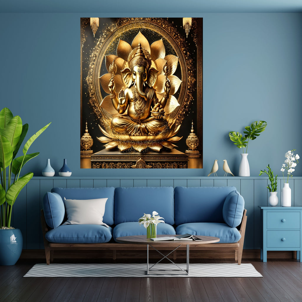 Luxury Lord Ganesha Wall Art Printable | Ganapathi Digital Download | Hindu God Decor | Spiritual Poster | Ganesh Chaturthi Gift | 11 Sizes |sp1