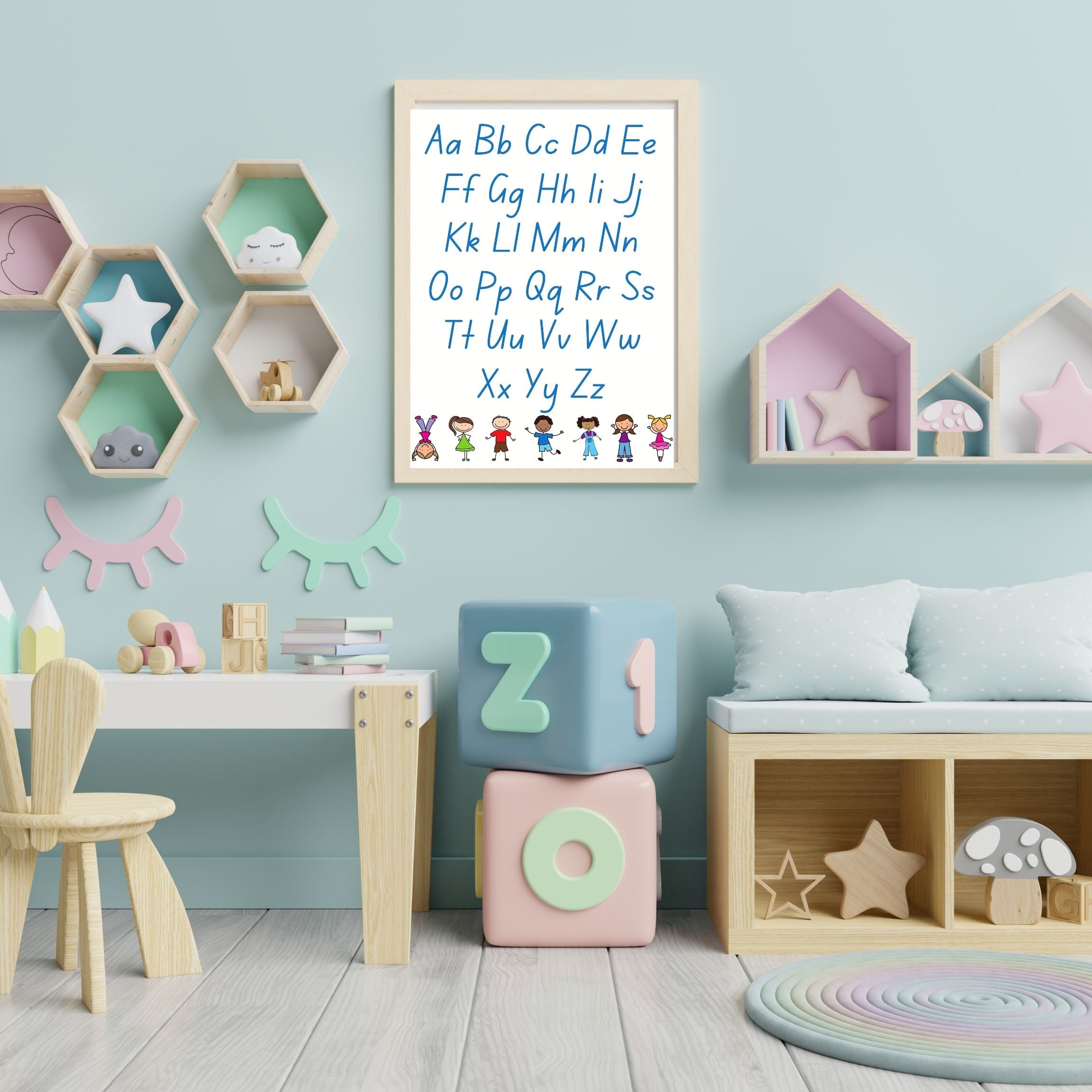 Alphabet Wall Art Printable, ABC Learning Poster, Kids Educational Decor, Nursery Wall Art, Preschool Classroom Print, Homeschool Decor, Digital Download|ke1-3