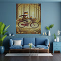 Fox Father and Kit Autumn Forest Bicycle Ride Wall Art Bundle, Commercial Use Dapper Fox Flat Cap Scarf Vintage Red Bike Golden Woodland Nursery Poster, Cosy Storybook Animal Cycling POD Print, Digital Download, 300 DPI