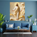 Jesus Walking on Water Wall Art Printable | Lord of the Storm Peace Be Still Cream Gold Waves Print | Circular Cross Halo Ocean Faith Christian Decor