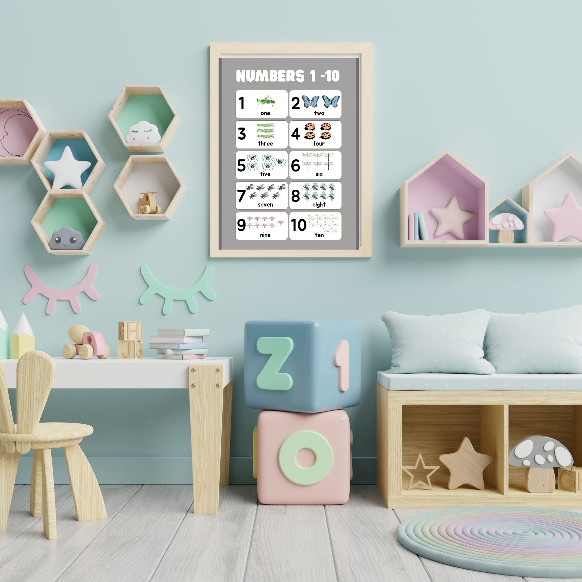 Number Wall Art for Kids 11+ sizes, Counting Poster Printable, Educational Nursery Decor, Preschool Learning Print, Math Wall Art, Digital Download|ke2-2