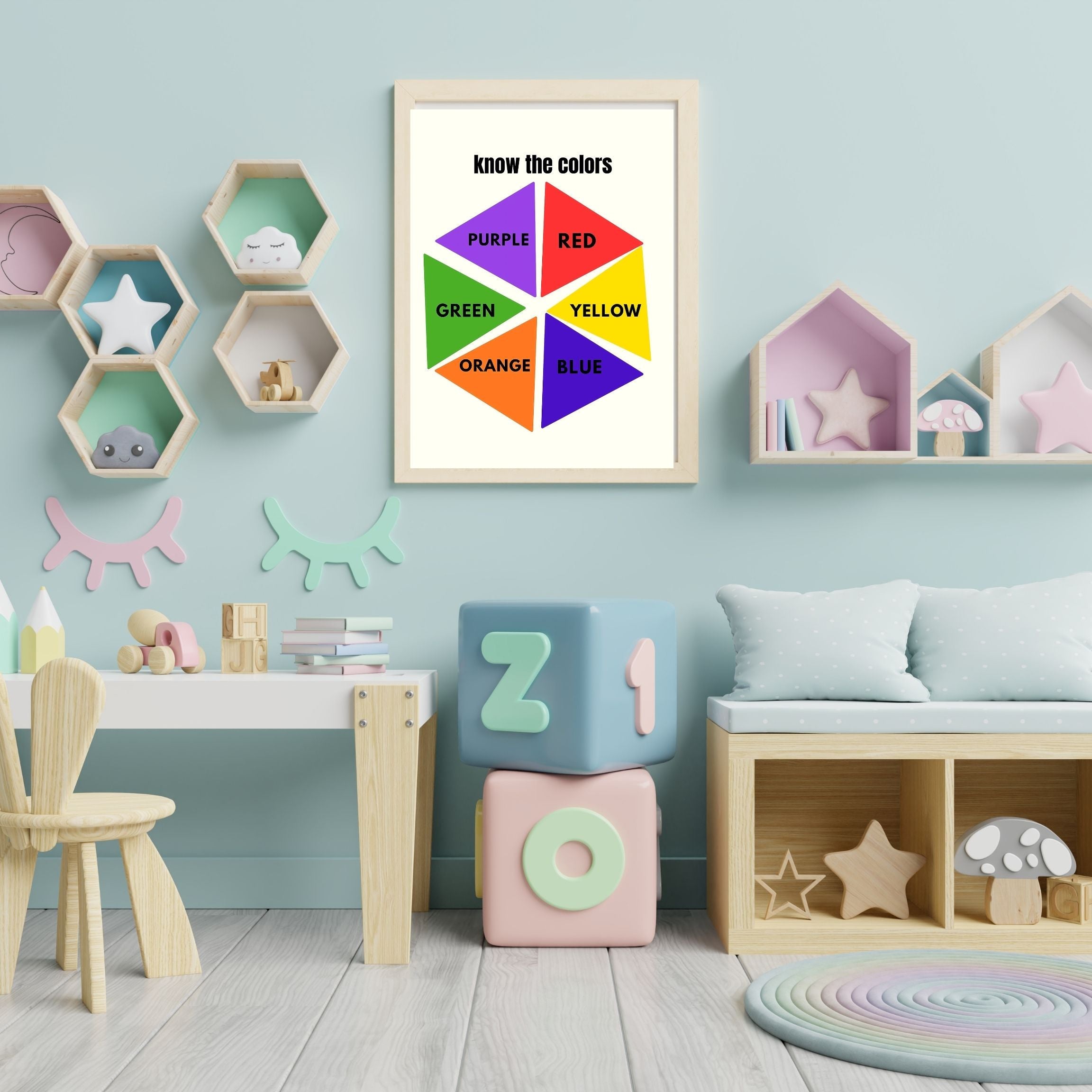 Learn Colors Wall Art for Kids | Educational Nursery Decor | Preschool Color Recognition Poster | Kids Printable Learning Art|ke3-1
