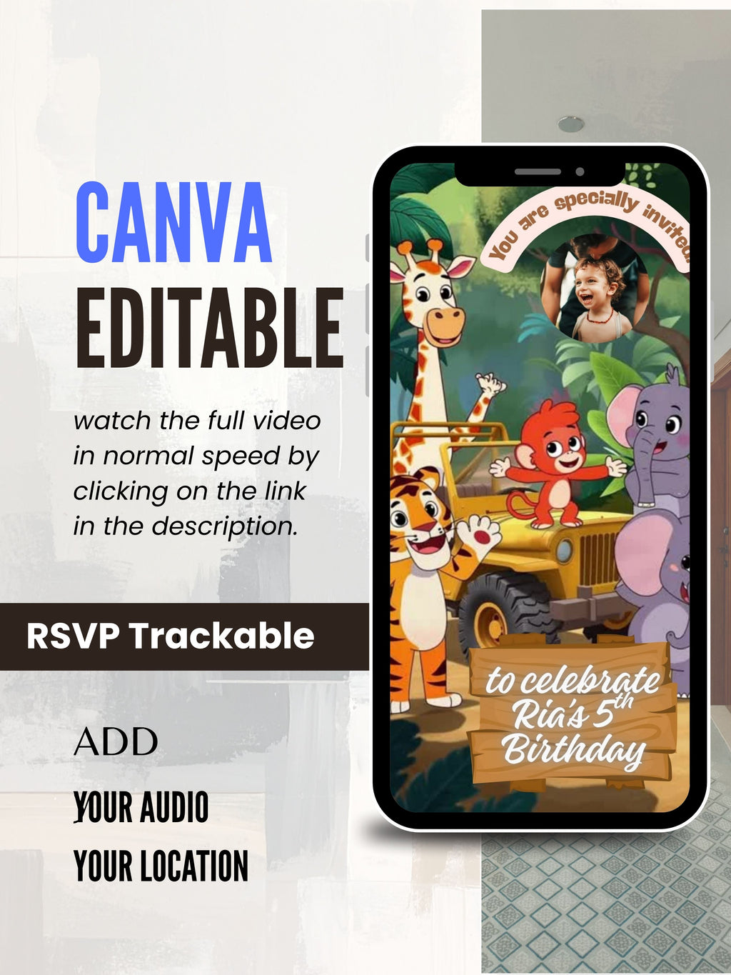 ANIMAL THEME Birthday Invitation Video | Editable Canva pro Template | Kids Party Invite | ki3