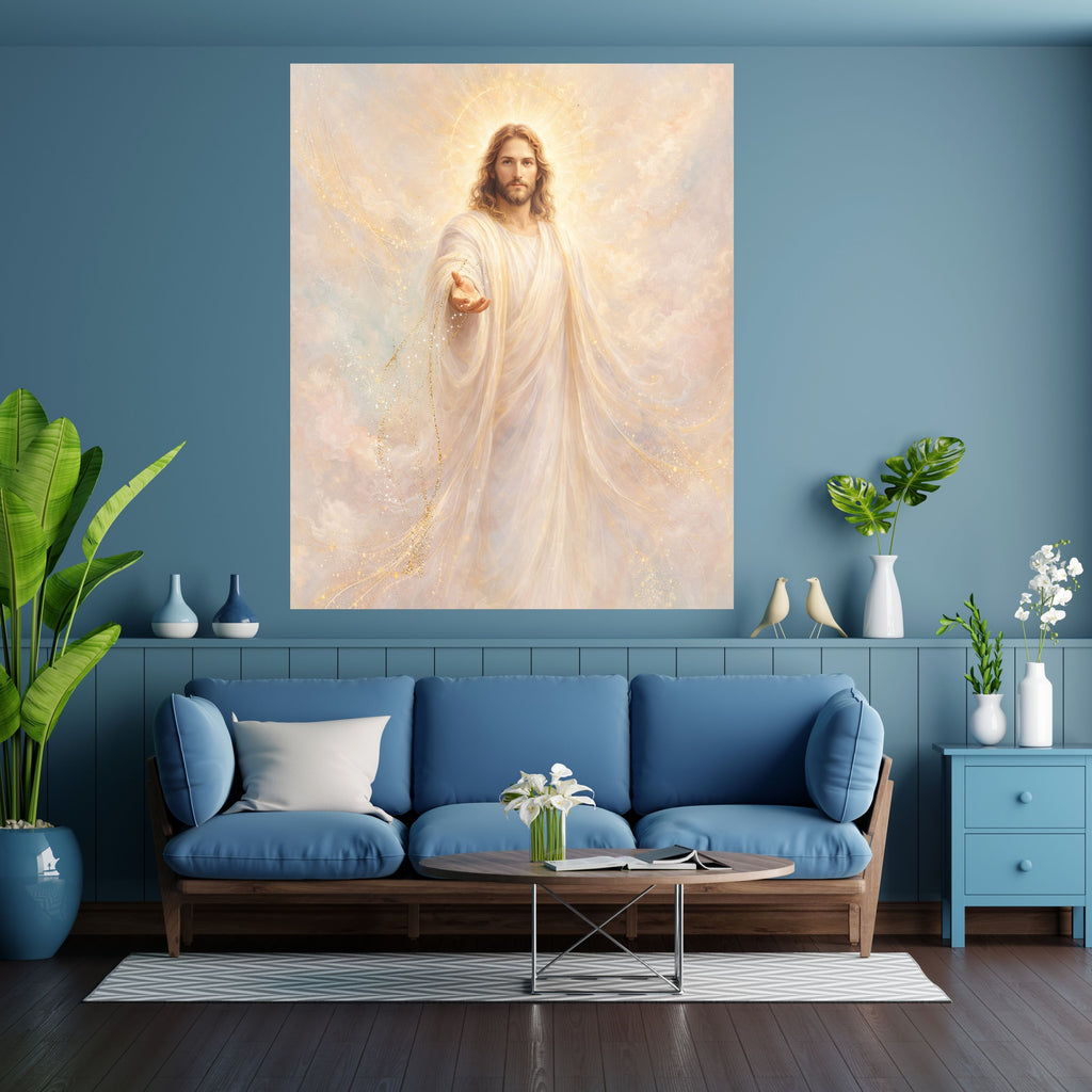 Jesus in White Robes Printable Commercial Use | Celestial Grace Golden Halo Resell License | POD Soft Pastel Heavenly Christ Etsy Seller Bundle