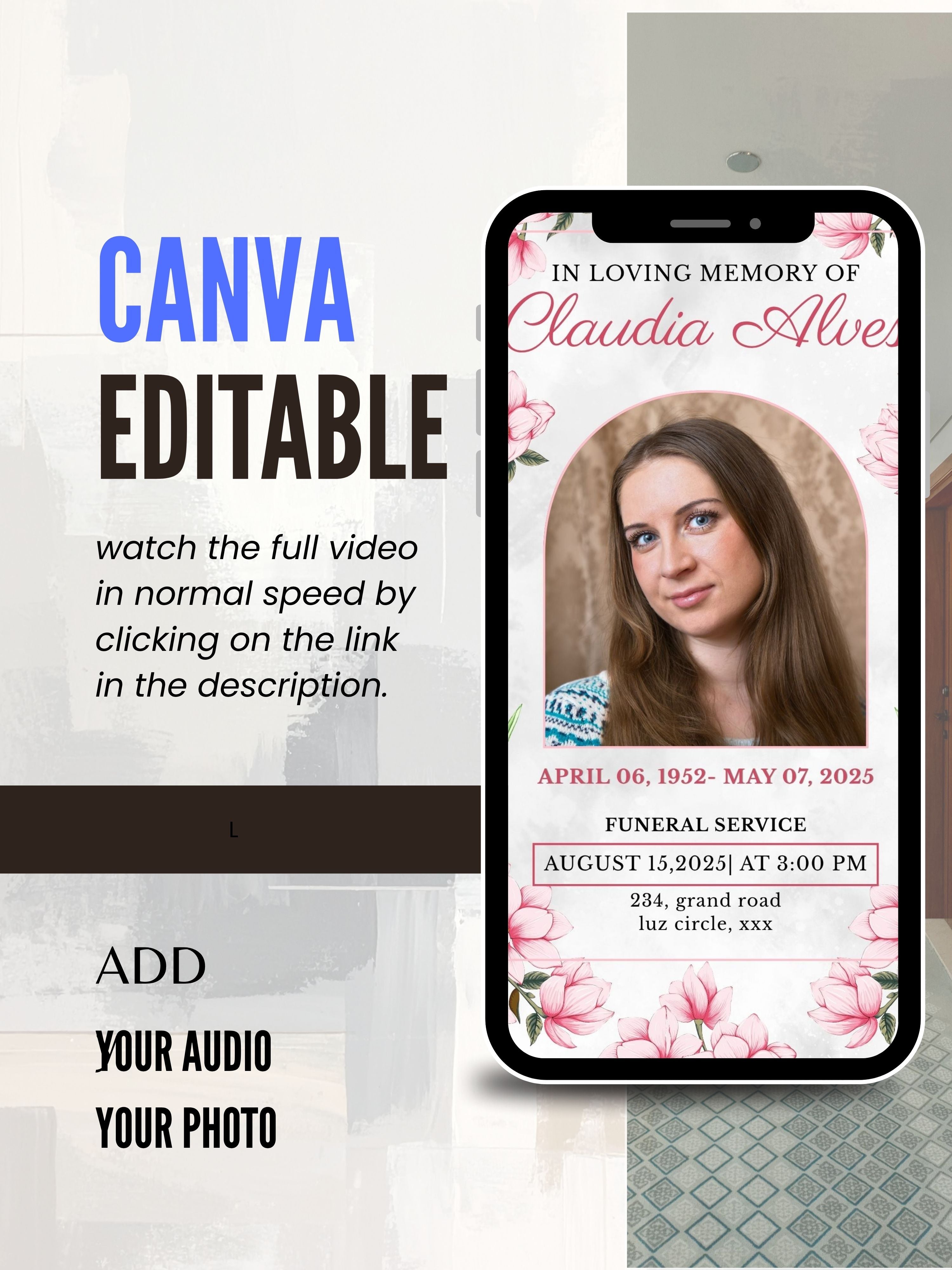 Commercial use FUNERAL SERVICE Invitation Video Template | Canva Funeral Invite | In Loving Memory | Celebration of Life | Memorial Service | Instant Download|ai6c