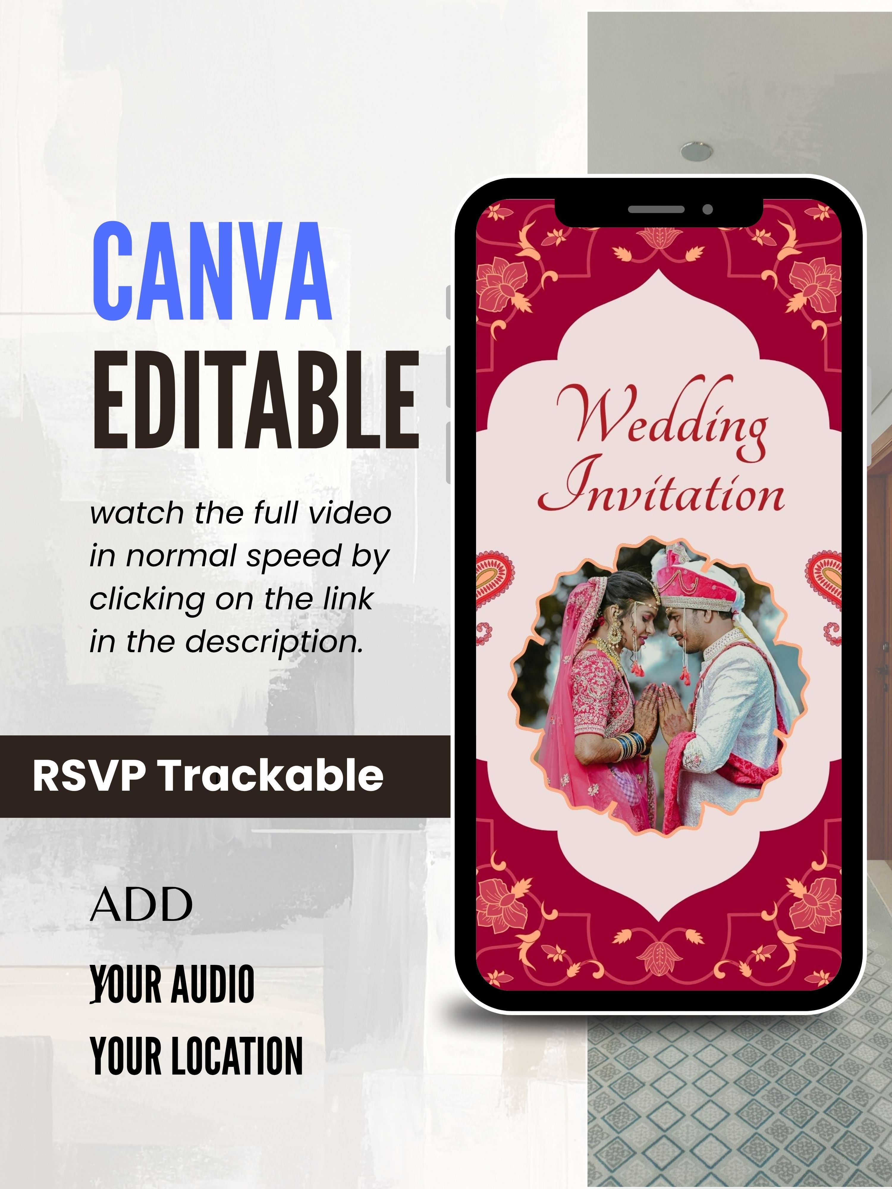 WI0005-HINDU WEDDING Invitation Video Template | Editable Indian Wedding Invite | Canva pro Digital Wedding Invitation | Luxury Save the Date | Wedding Video
