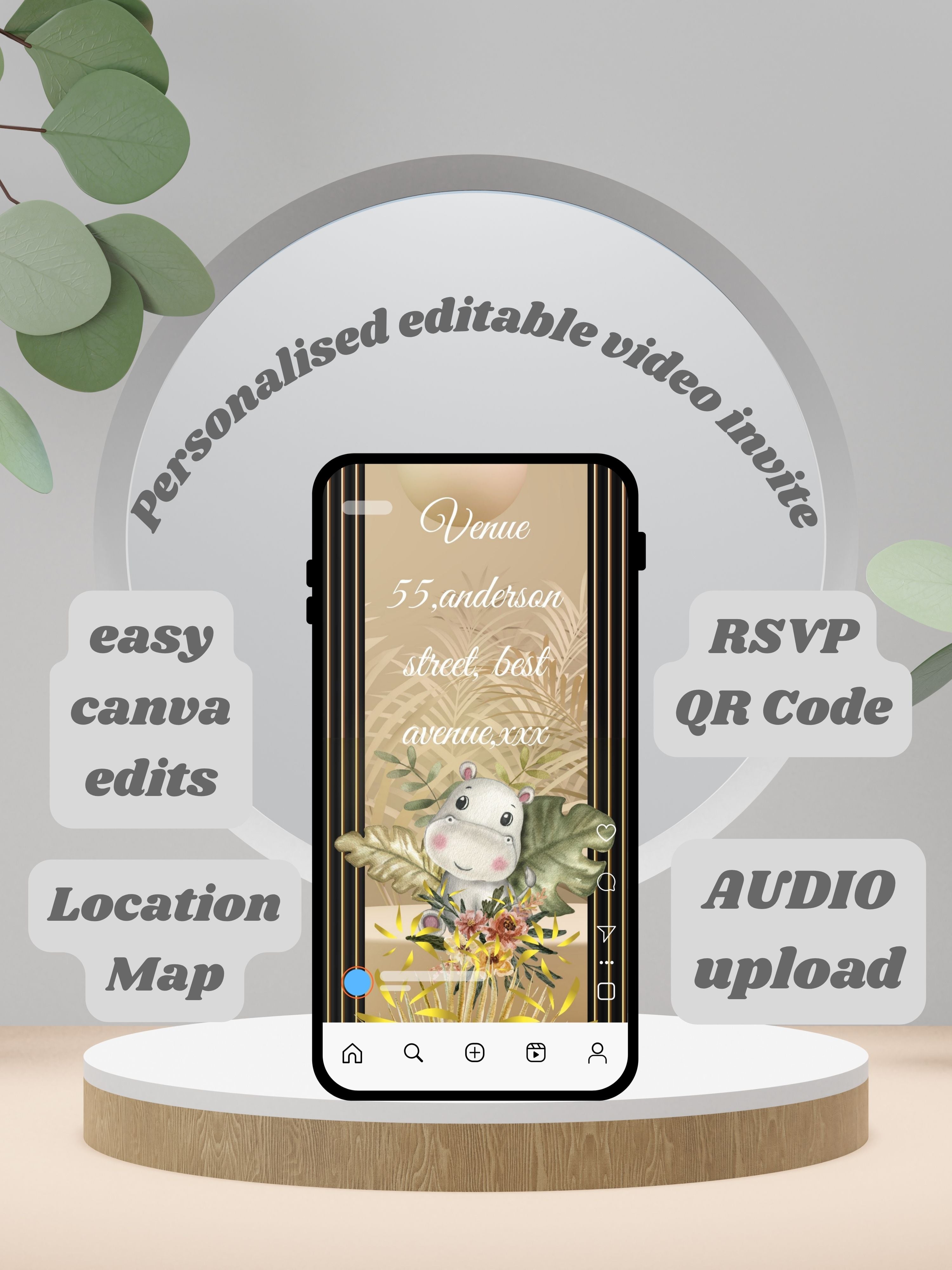 NATURE THEME Editable Birthday Video Invitation | Canva Pro Template | Woodland Kids Party Invite | Photo, Music, QR Code | Instant Download|ki6