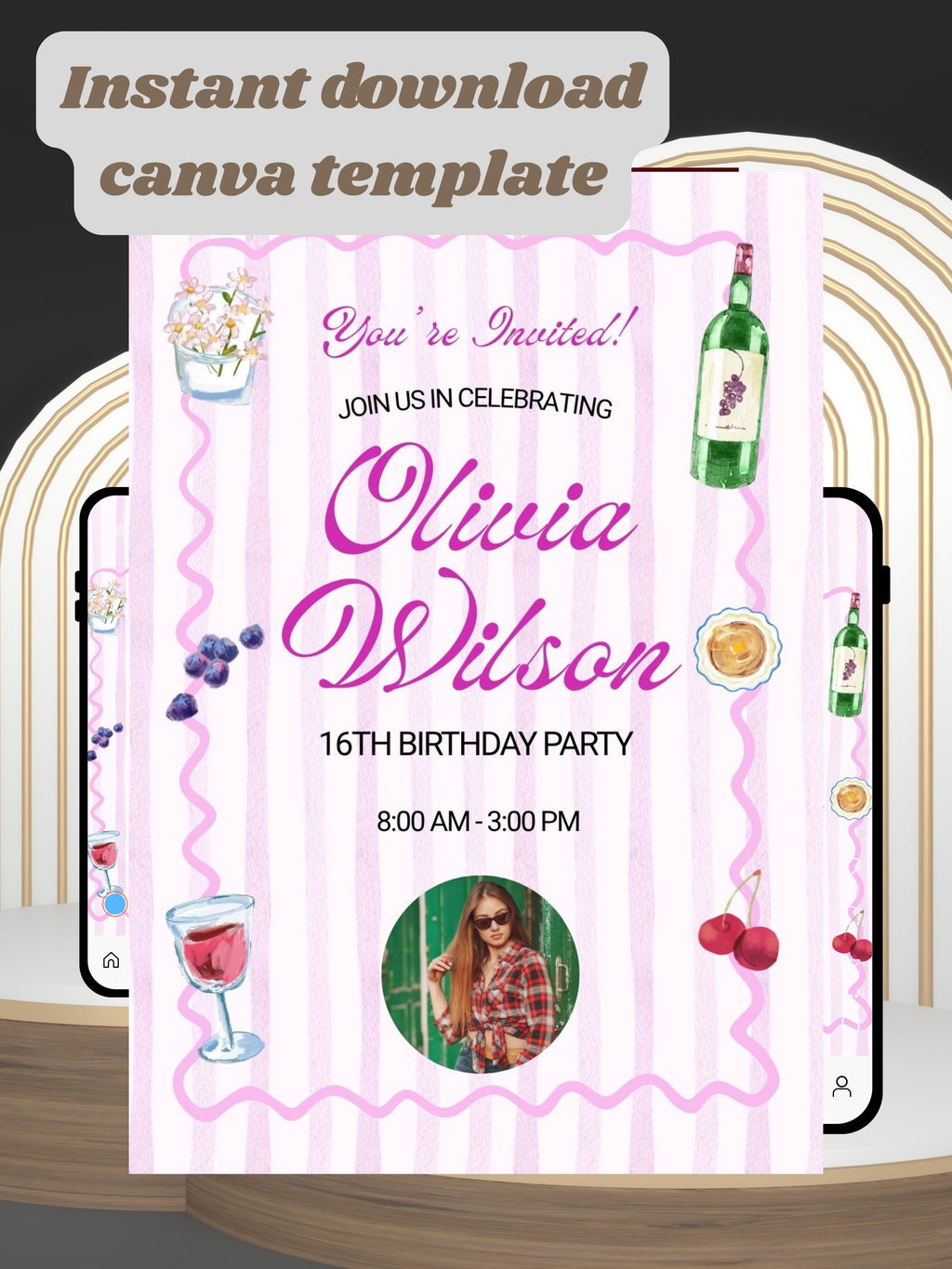 Editable SWEET 16 Birthday Video Invitation | Canva Pro Template | Sweet Sixteen Party Invite | Photo, Music, QR Code | Instant Download|ai11