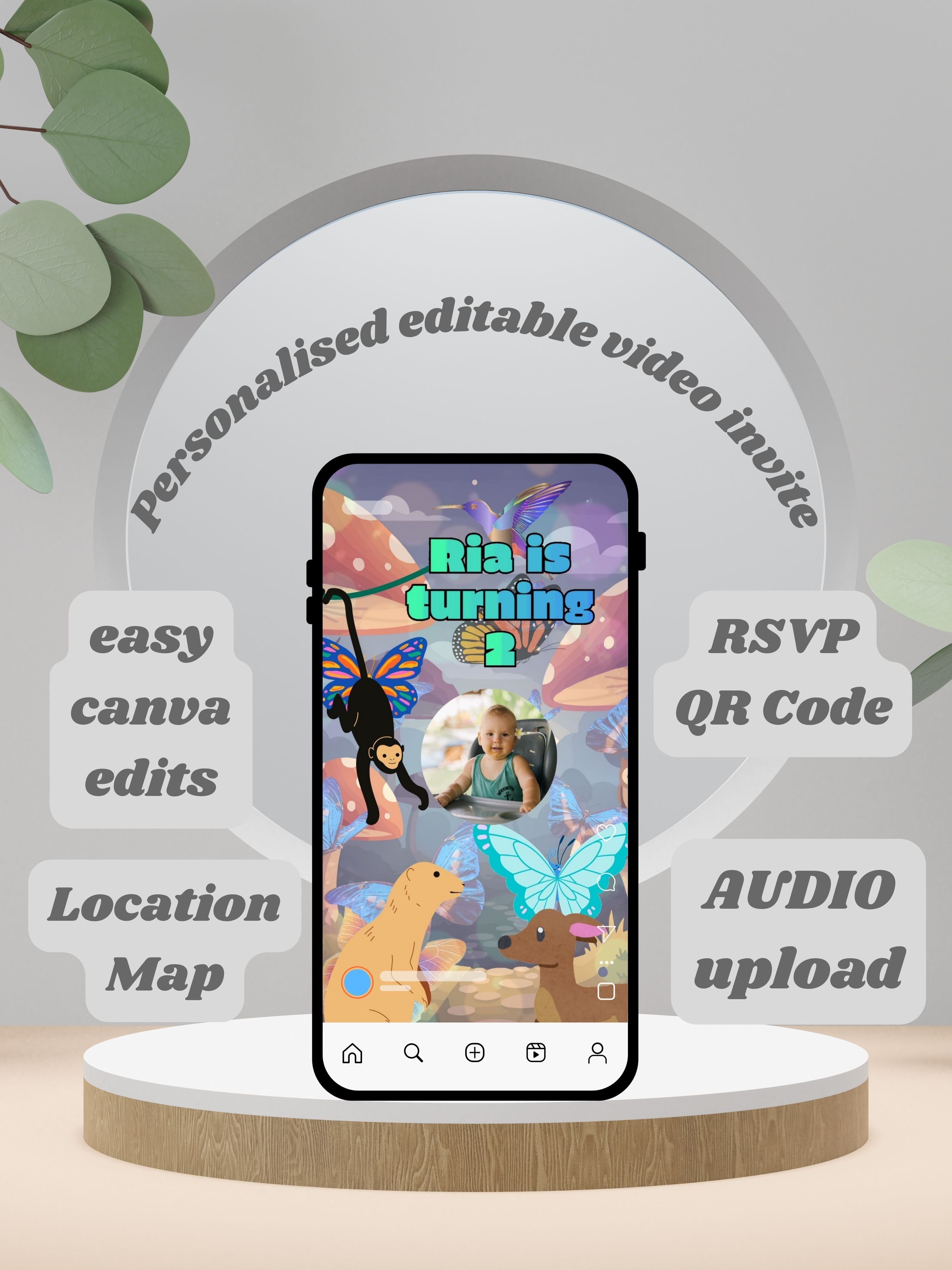 commercial use BUTTERFLY Birthday Invitation Video | Editable Canva pro Template | Kids Party Invite | Digital Download|ki43c