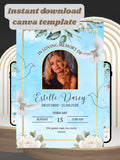 Sky Blue White Roses Dove Memorial Service Video Invitation | Commercial License | In Loving Memory Of | Gold Frame | Sell to Clients | Instant Download