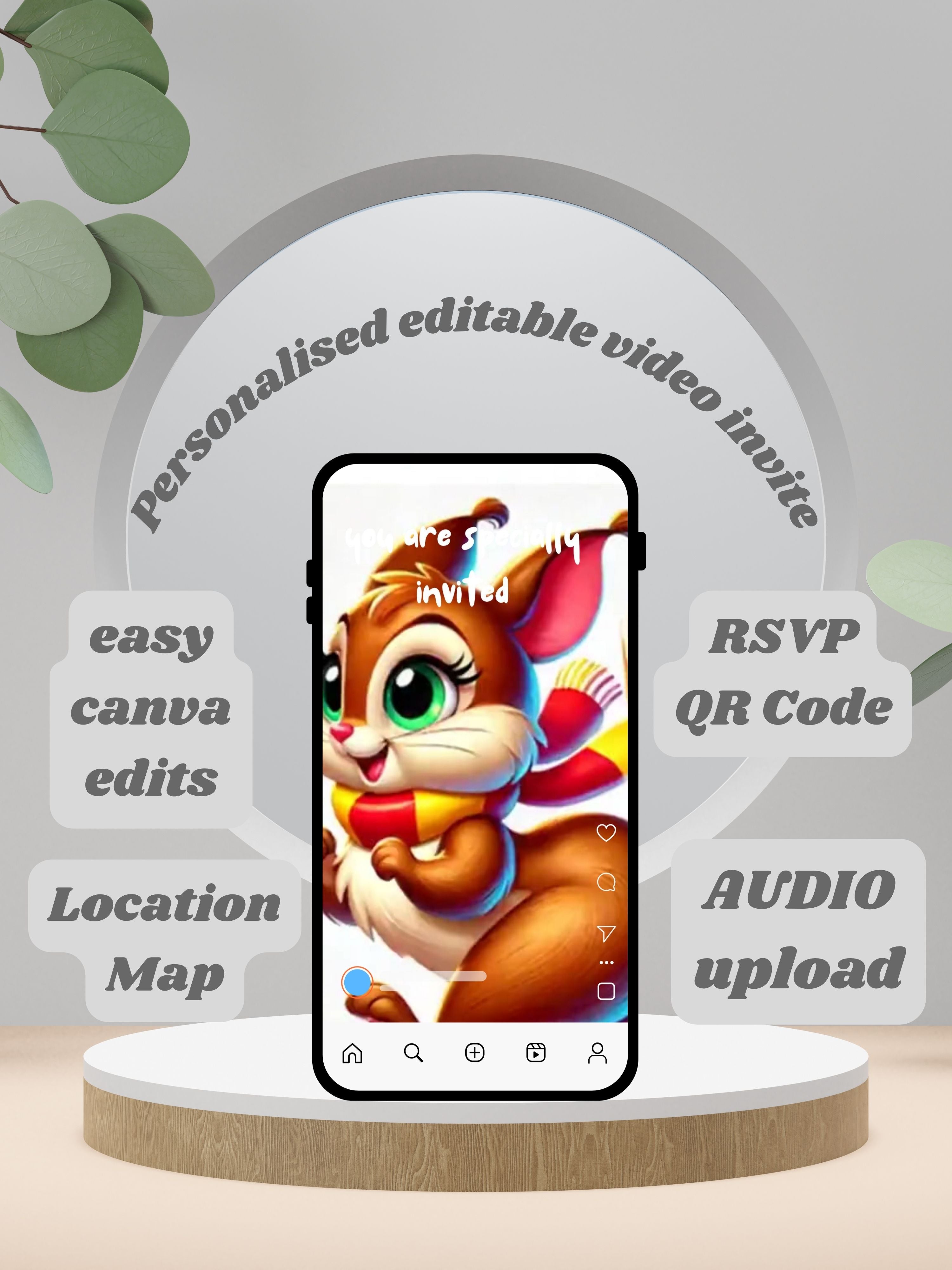 commercial use ANIMAL THEME Birthday Invitation Video | Editable Canva pro Template | Kids Party Invite | ki24c