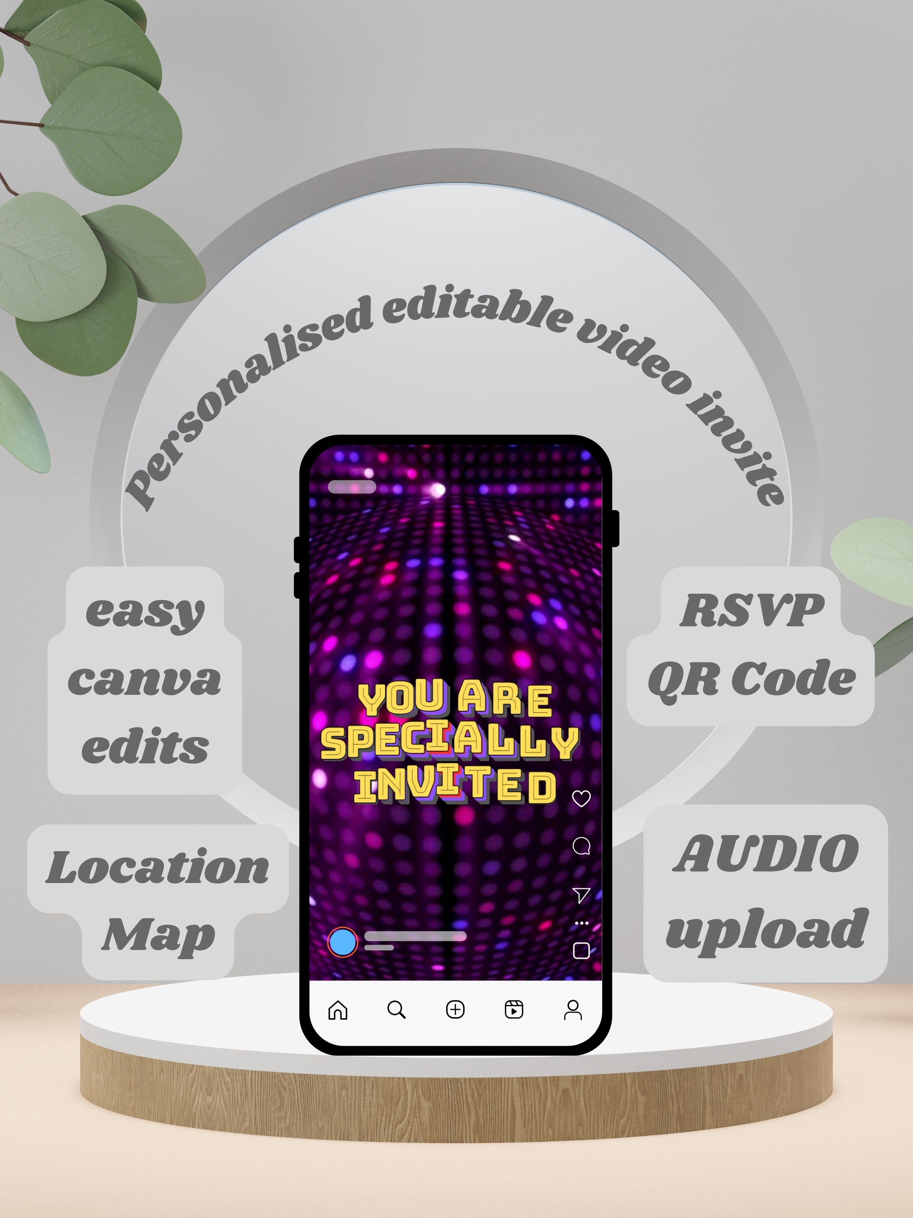 commercial use NEON Birthday Invitation Video | Editable Canva pro Template | Glow Party Invite | Digital Download|ki52c