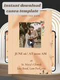 Christian Wedding Invitation Video Template Canva | Peach Watercolour Floral Save the Date | Isabel Weds Jonathan Day of Blessing | Personal Use