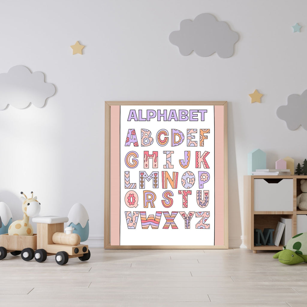 Alphabet Wall Art Printable, ABC Learning Poster, Kids Educational Decor, Nursery Wall Art, Preschool Classroom Print, Homeschool Decor, Digital Download|ke1-9