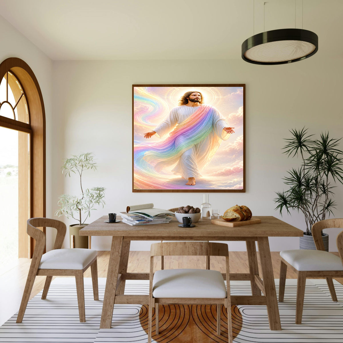Jesus Rainbow Covenant Wall Art Printable | Iridescent Rainbow Mantle Pastel Cloud Upward Gaze Print | Hope Promise Dreamy Nursery Christian Decor