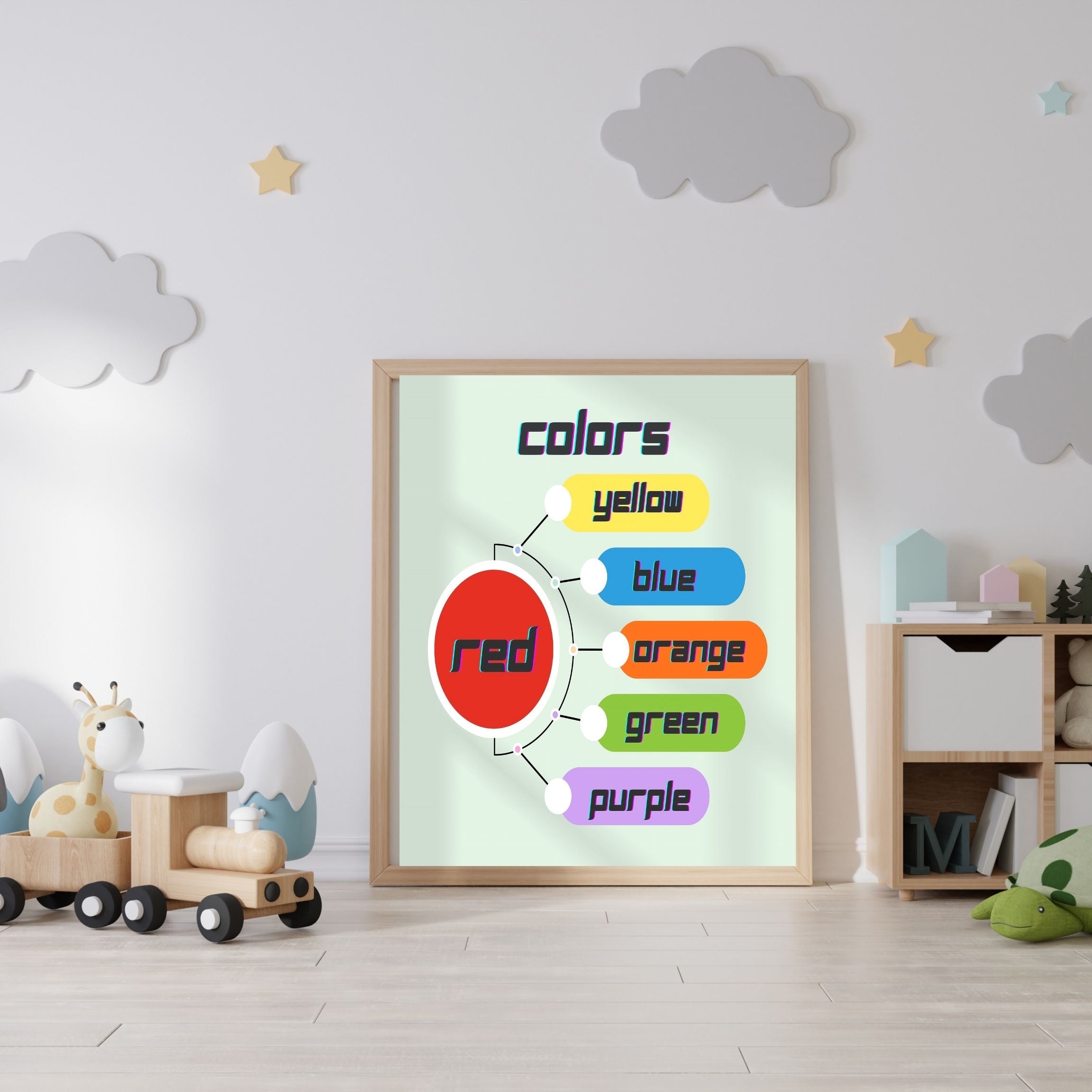 Learn Colors Wall Art for Kids | Educational Nursery Decor | Preschool Color Recognition Poster | Kids Printable Learning Art|ke3-4