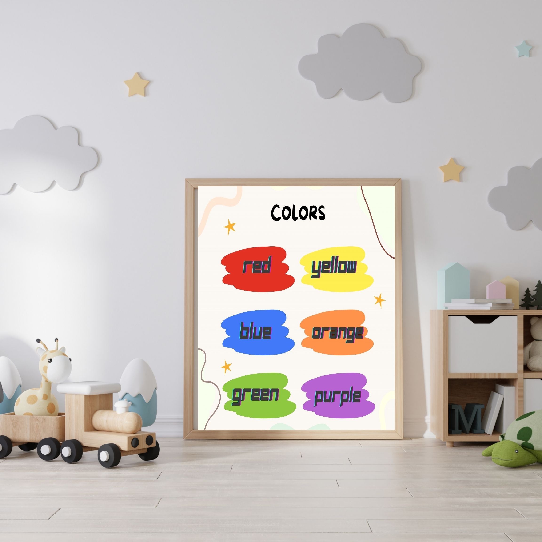 Learn Colors Wall Art for Kids | Educational Nursery Decor | Preschool Color Recognition Poster | Kids Printable Learning Art|ke3-7