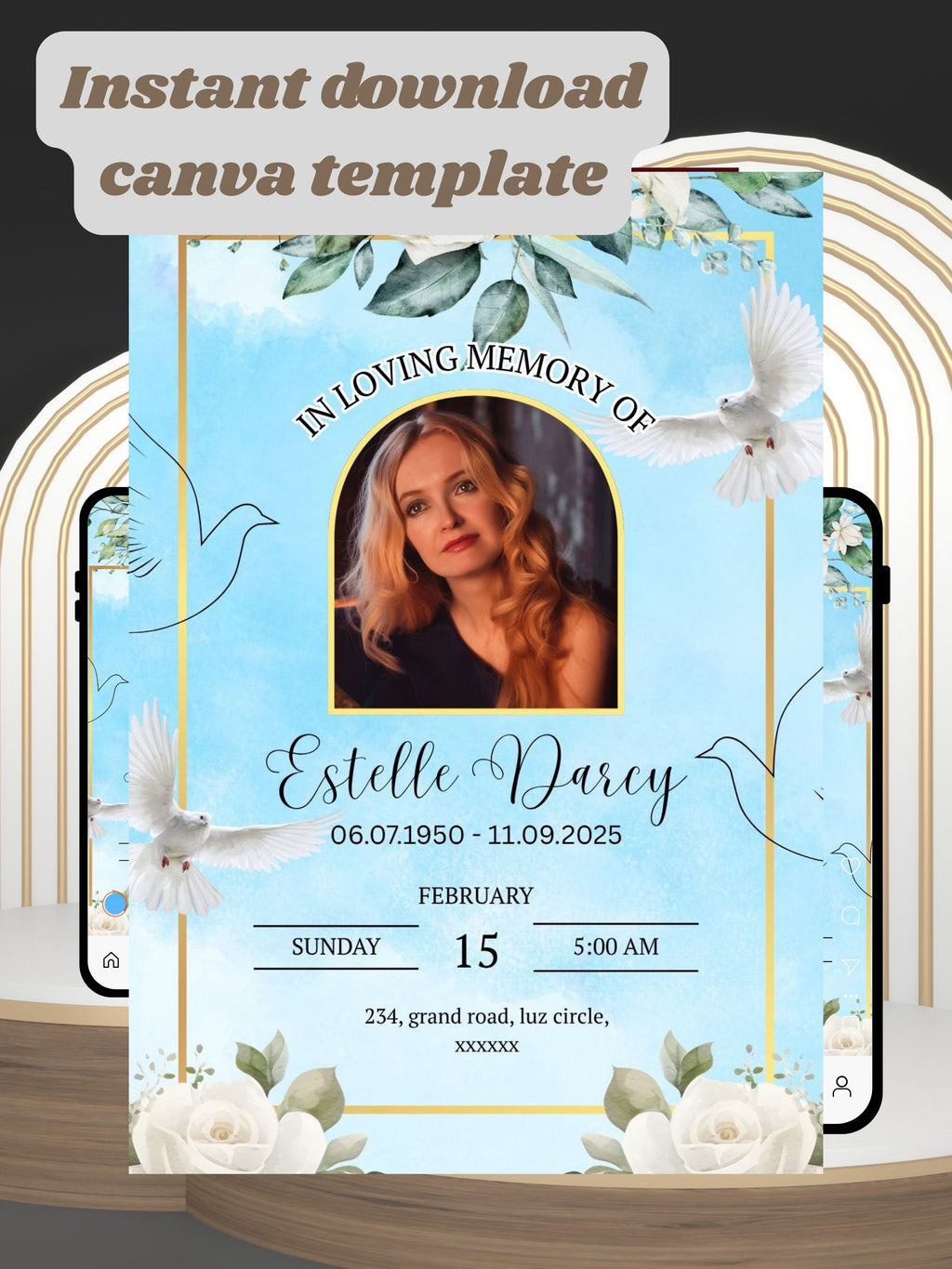 MEMORIAL SERVICE editable Invitation Video Template | Canva Celebration of Life Invite | In Loving Memory | Digital Memorial Announcement | Instant Download|ai9