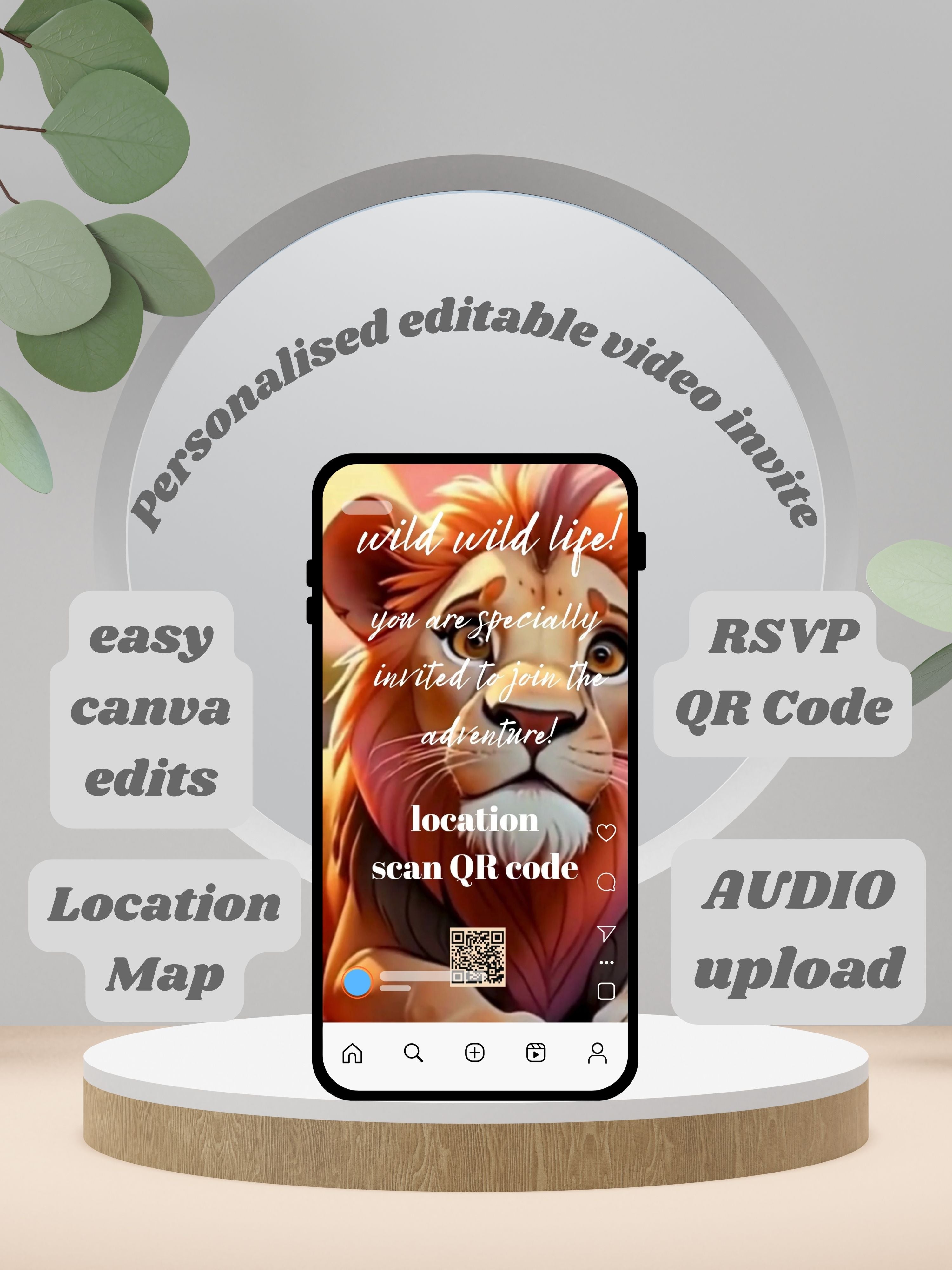 commercial use ANIMAL THEME Birthday Invitation Video | Editable Canva pro Template | Kids Party Invite | ki30c