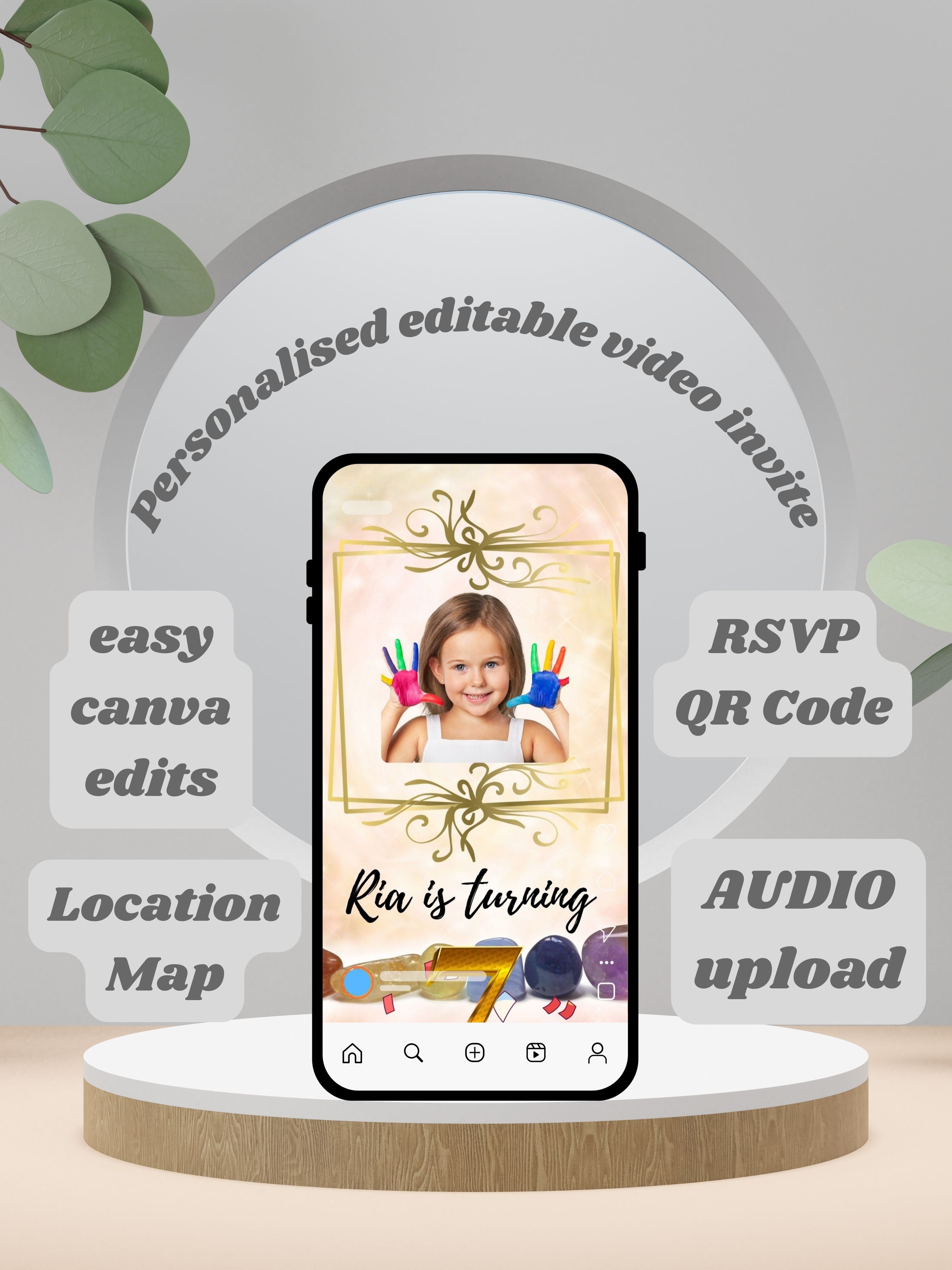 NATURE THEME Editable Birthday Video Invitation | Canva Pro Template | Woodland Kids Party Invite | Photo, Music, QR Code | Instant Download|ki16