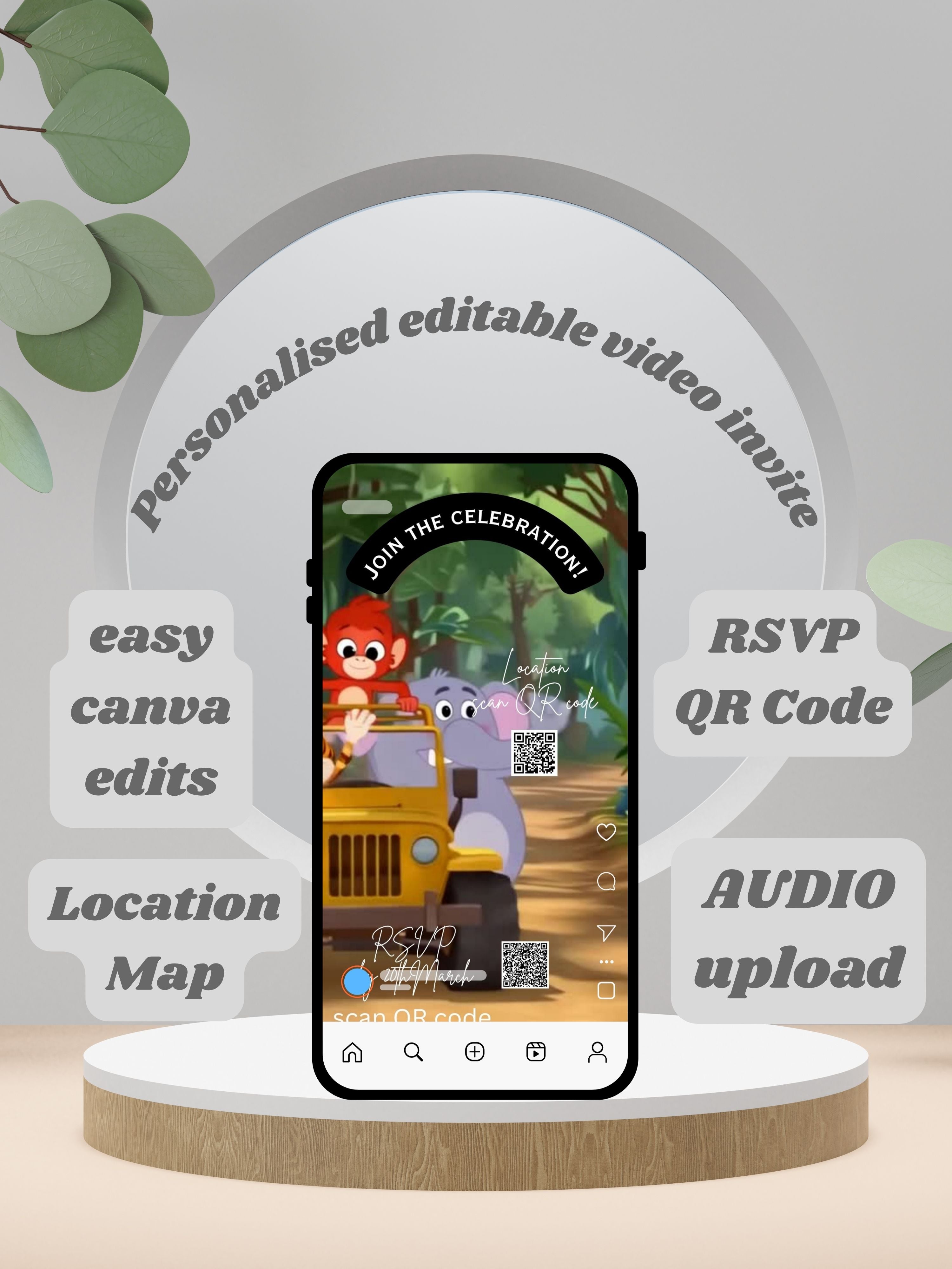 ANIMAL THEME Birthday Invitation Video | Editable Canva pro Template | Kids Party Invite | ki3