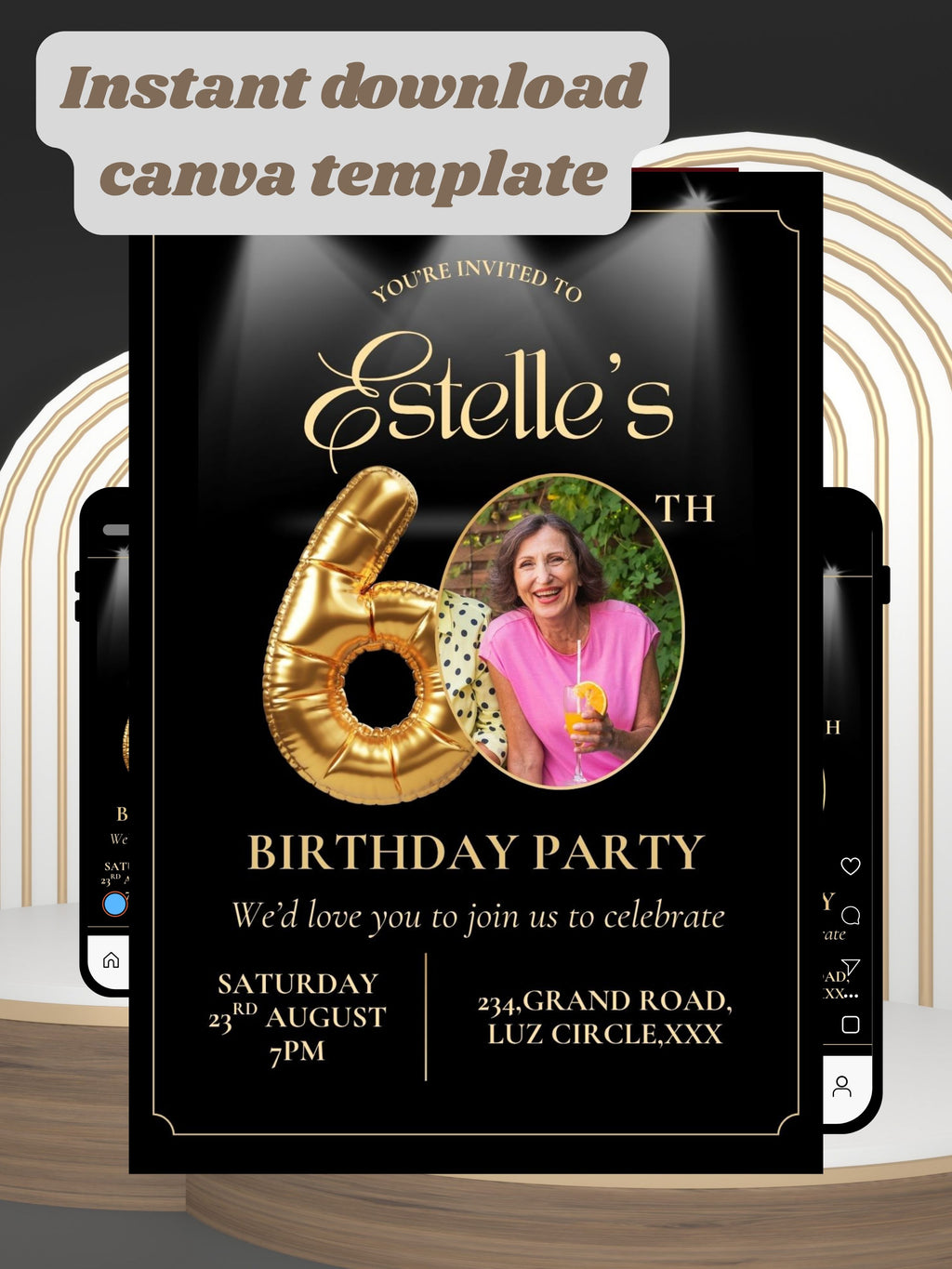 commercial use  60TH BIRTHDAY editable Video Invitation | Canva Pro Template | Milestone Birthday Party Invite | Photo, Music, QR Code | Instant Download|ai12c