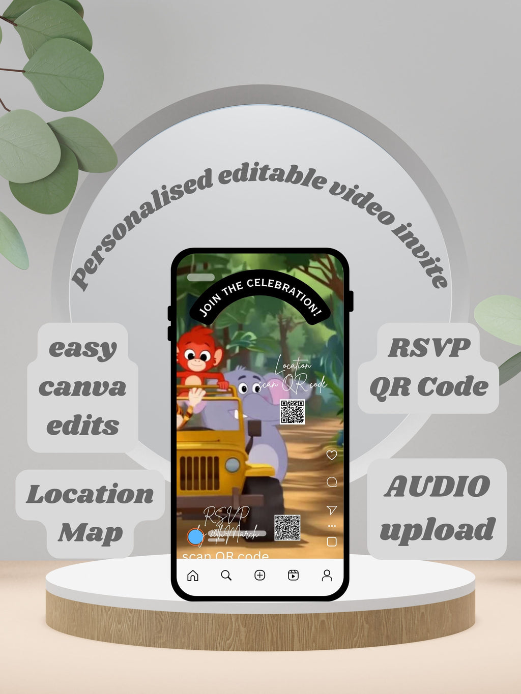 commercial use ANIMAL THEME Birthday Invitation Video | Editable Canva pro Template | Kids Party Invite | ki3c