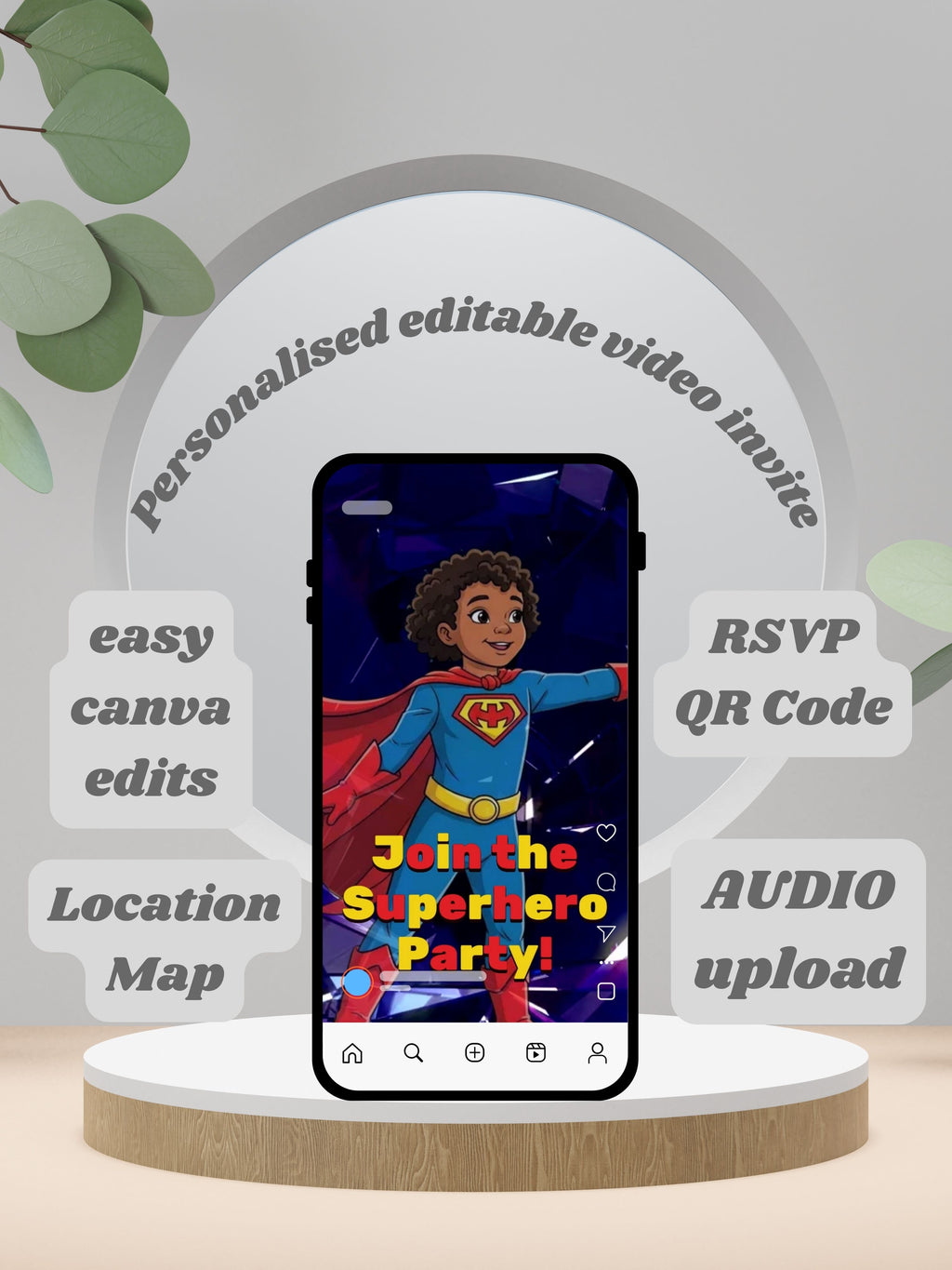 SUPERHERO Birthday Invitation Video | Editable Canva pro Template | Kids Party Invite | Digital Download|ki42