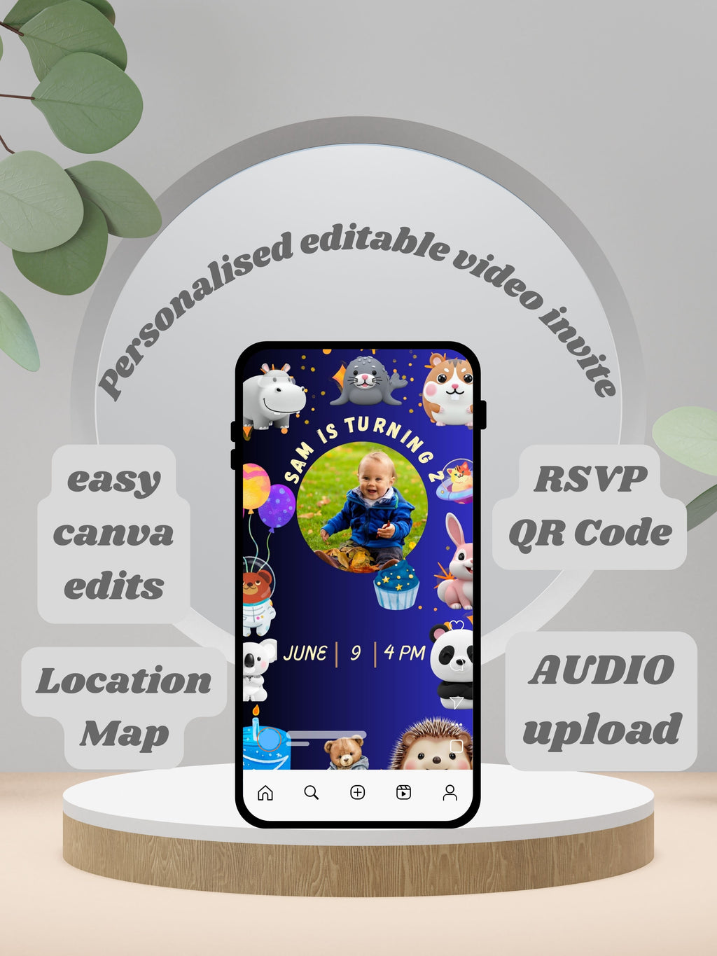 commercial use ANIMAL THEME Birthday Invitation Video | Editable Canva pro Template | Kids Party Invite | ki35c