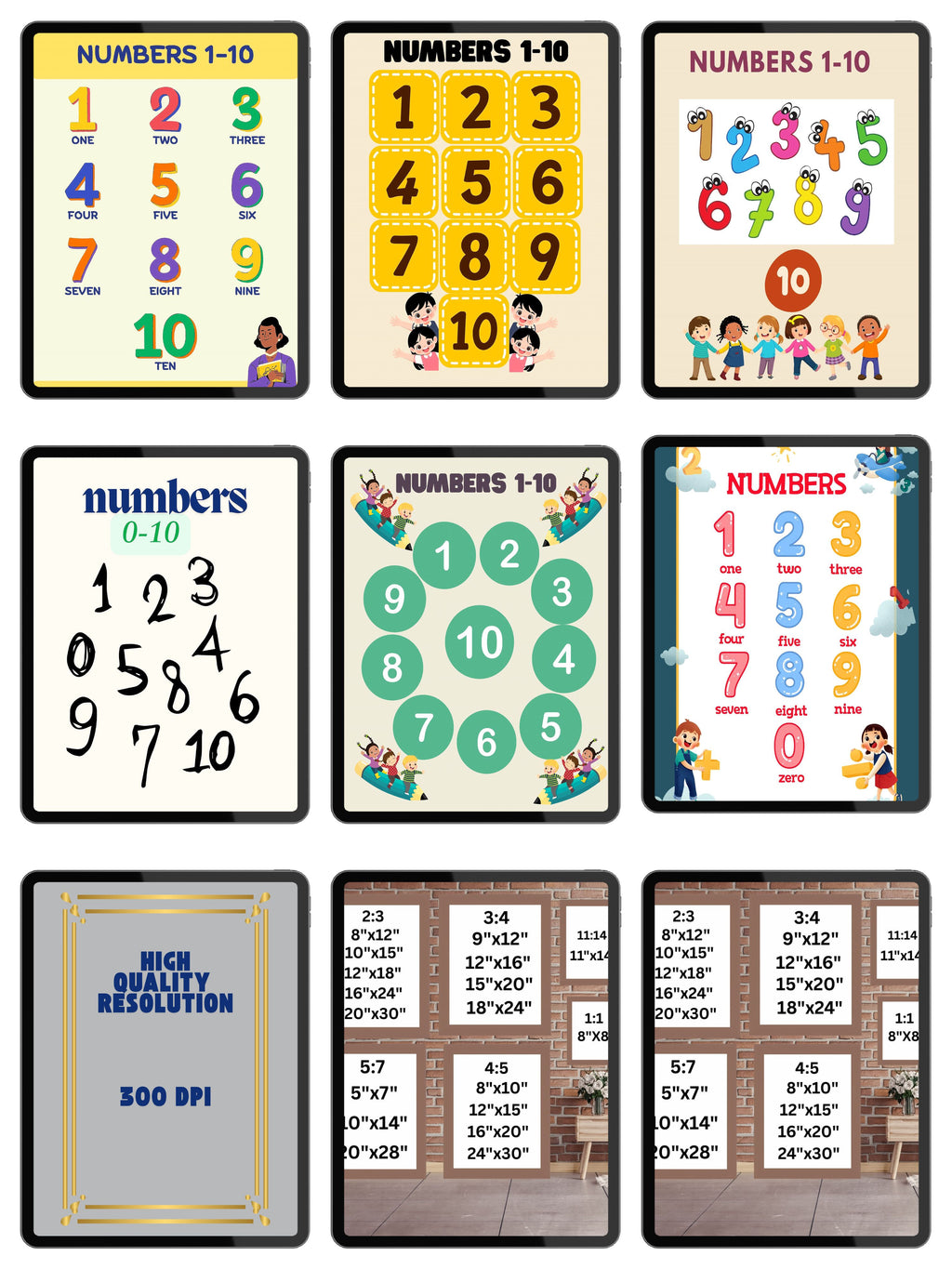Commercial Use Number Wall Art bundle for Kids, Counting Poster Printable, Educational Nursery Decor, Preschool Math Learning Print, Commercial Use, Digital Download|ke2c