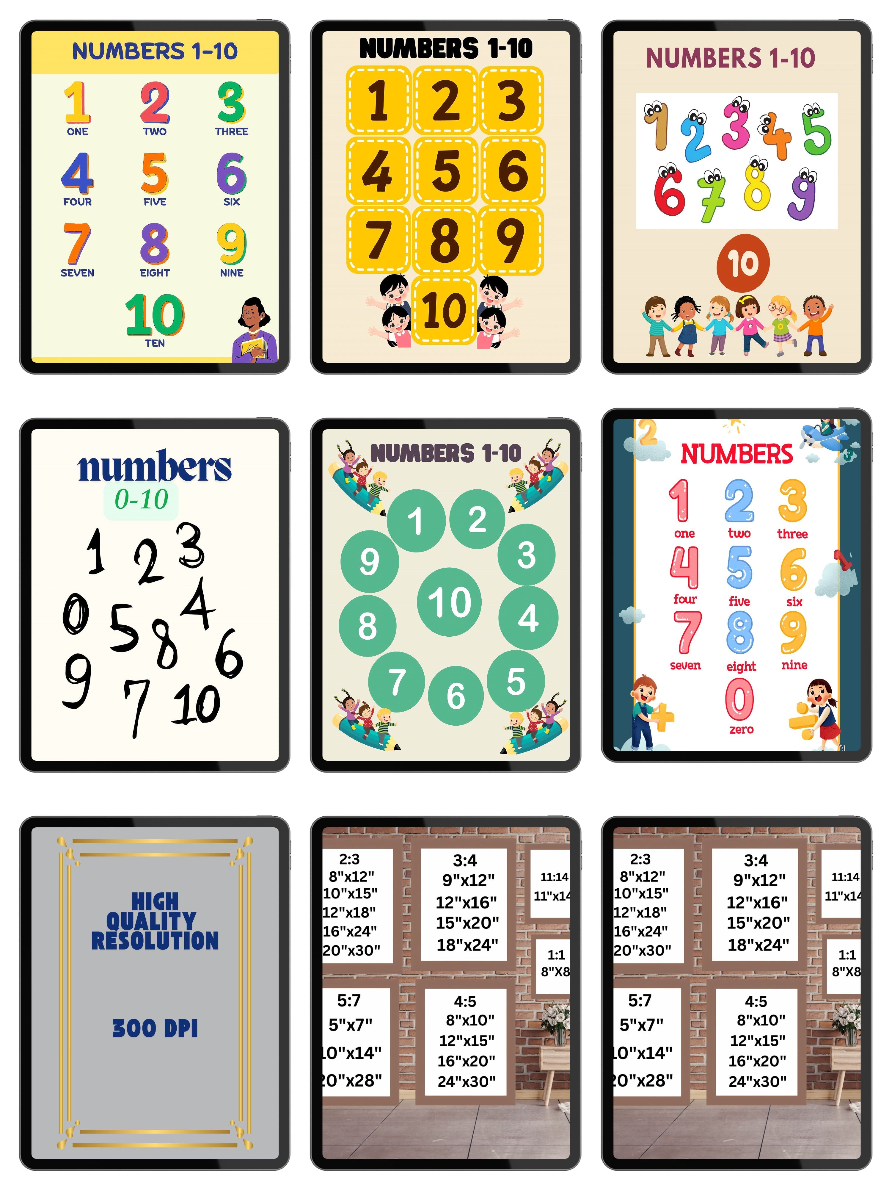Commercial Use Number Wall Art bundle for Kids, Counting Poster Printable, Educational Nursery Decor, Preschool Math Learning Print, Commercial Use, Digital Download|ke2c