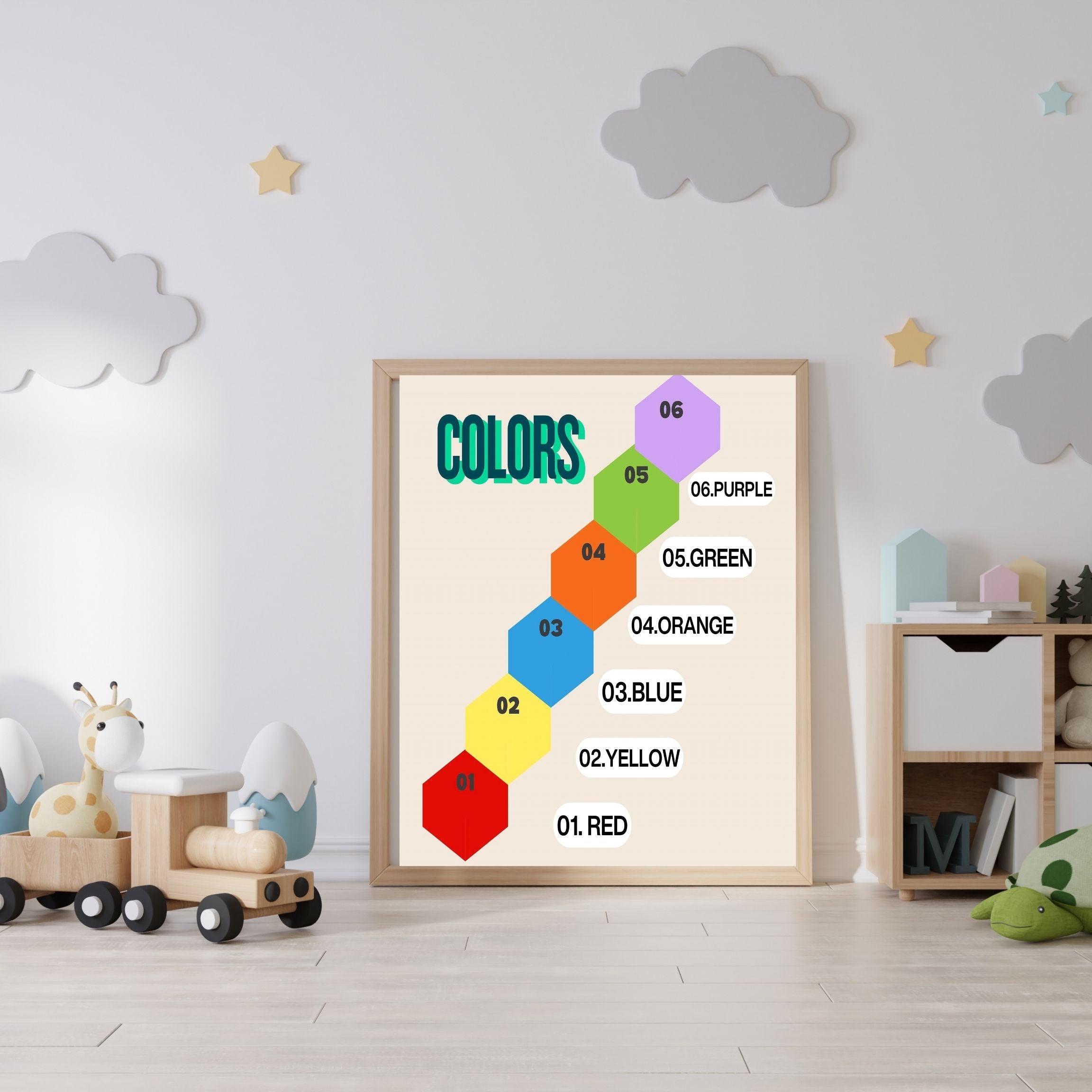 Learn Colors Wall Art for Kids | Educational Nursery Decor | Preschool Color Recognition Poster | Kids Printable Learning Art|ke3-9