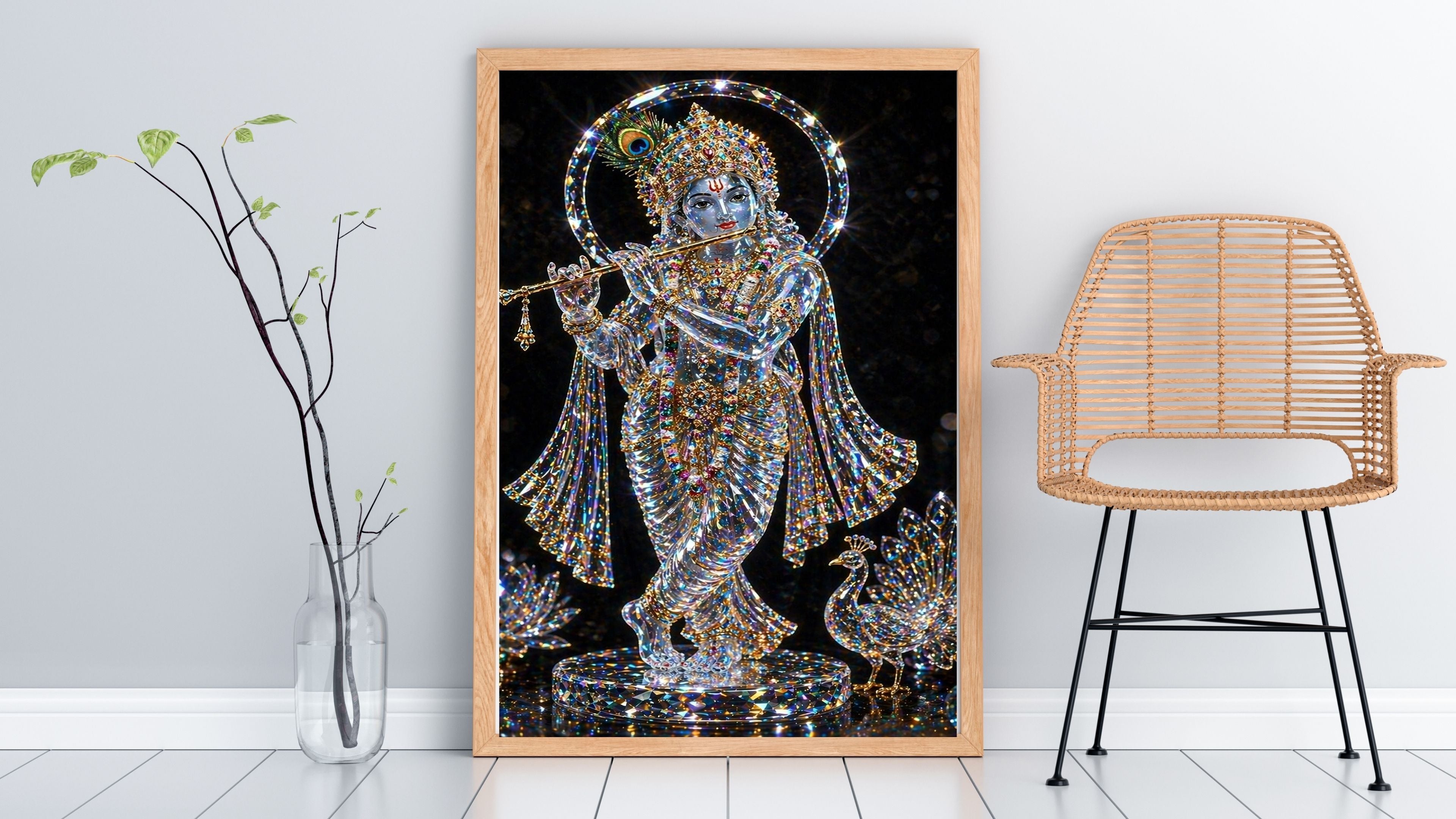 Lord Krishna Wall Art Printable, Krishna Digital Download, Hindu Wall Decor, Spiritual Home Decor, Pooja Room Art, Krishna Poster, Temple Artwork|sp49