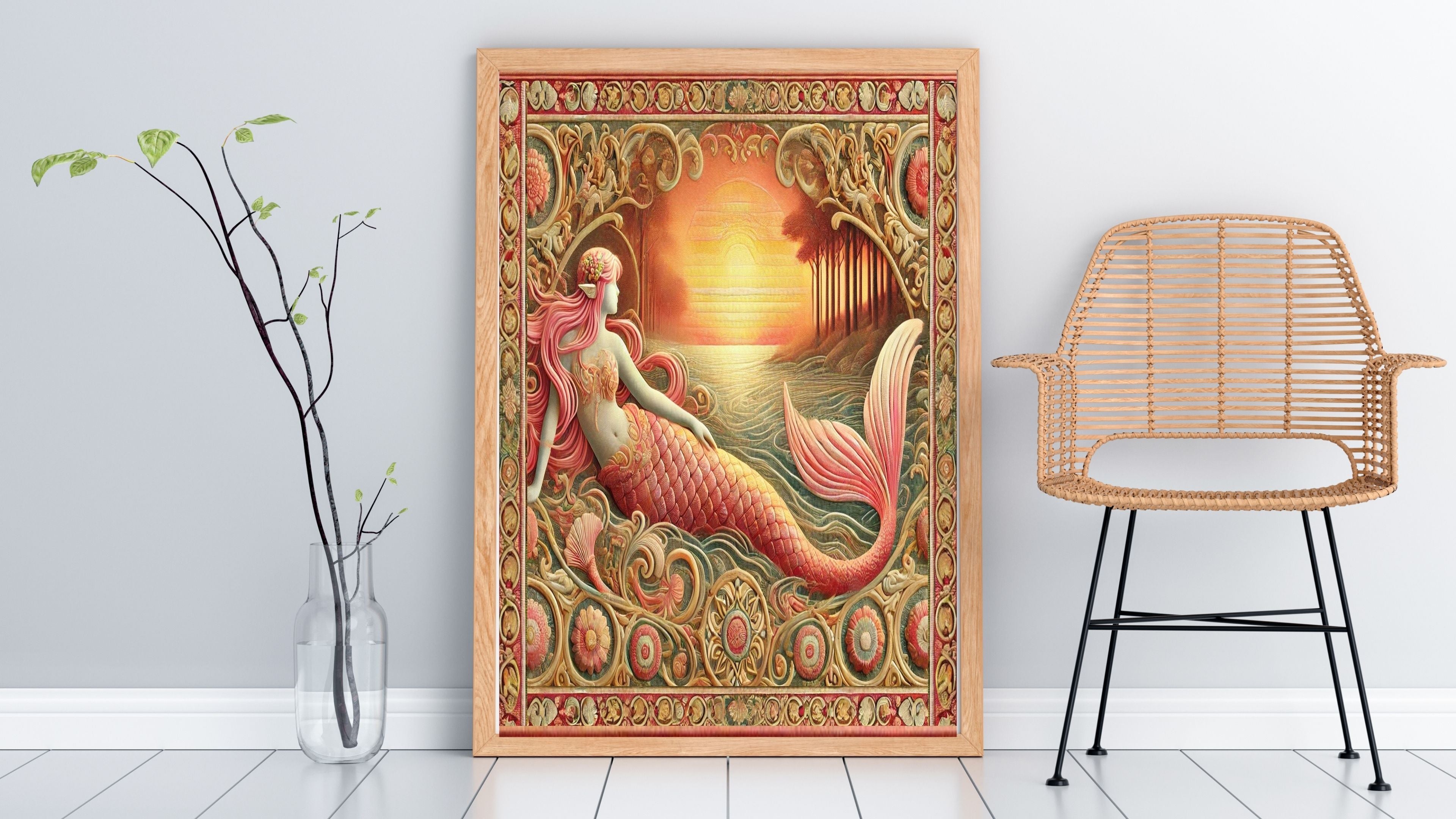 Mermaid Wall Art Printable, Mermaid Nursery Decor, Under the Sea Wall Hanging, Girls Room Decor, Ocean Theme Kids Wall Art, Mermaid Poster Printable, Instant Download|kwd4