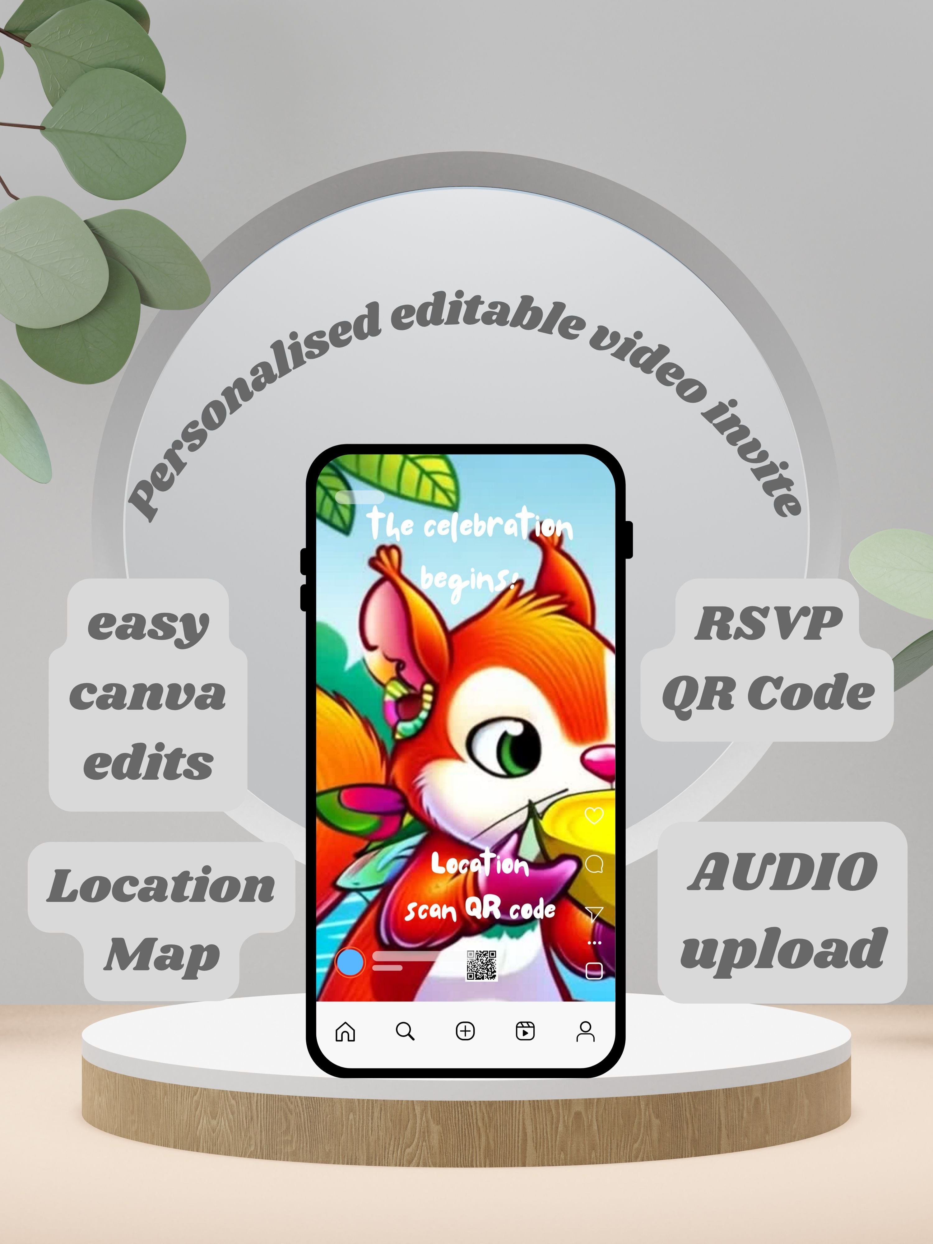 ANIMAL THEME Birthday Invitation Video | Editable Canva pro Template | Kids Party Invite | ki18