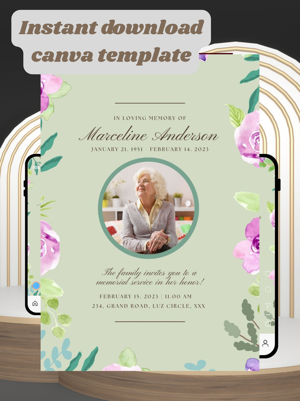 MEMORIAL SERVICE editable Invitation Video Template | Canva Celebration of Life Invite | In Loving Memory | Digital Memorial Announcement | Instant Download|ai7