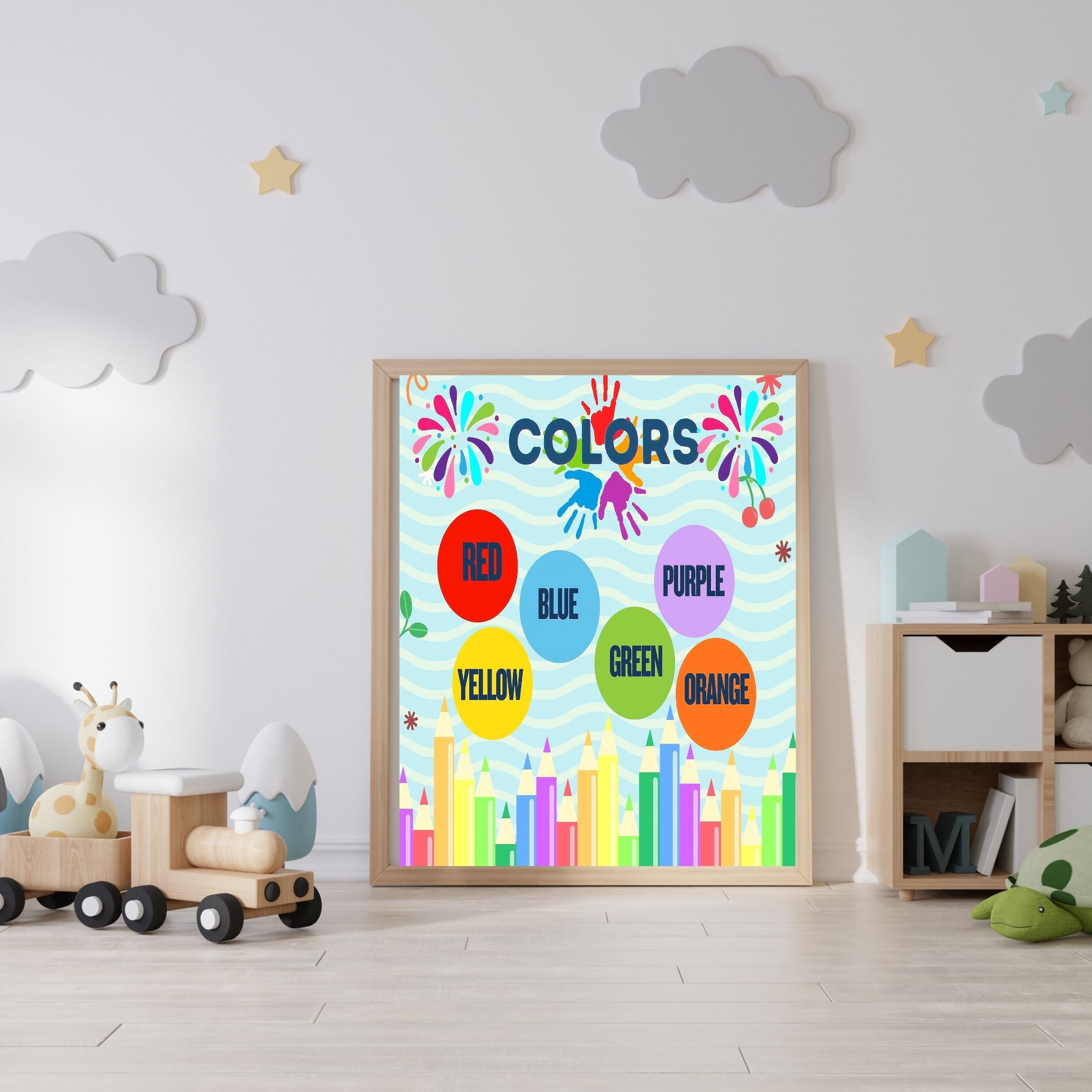 Learn Colors Wall Art for Kids | Educational Nursery Decor | Preschool Color Recognition Poster | Kids Printable Learning Art|ke3-12