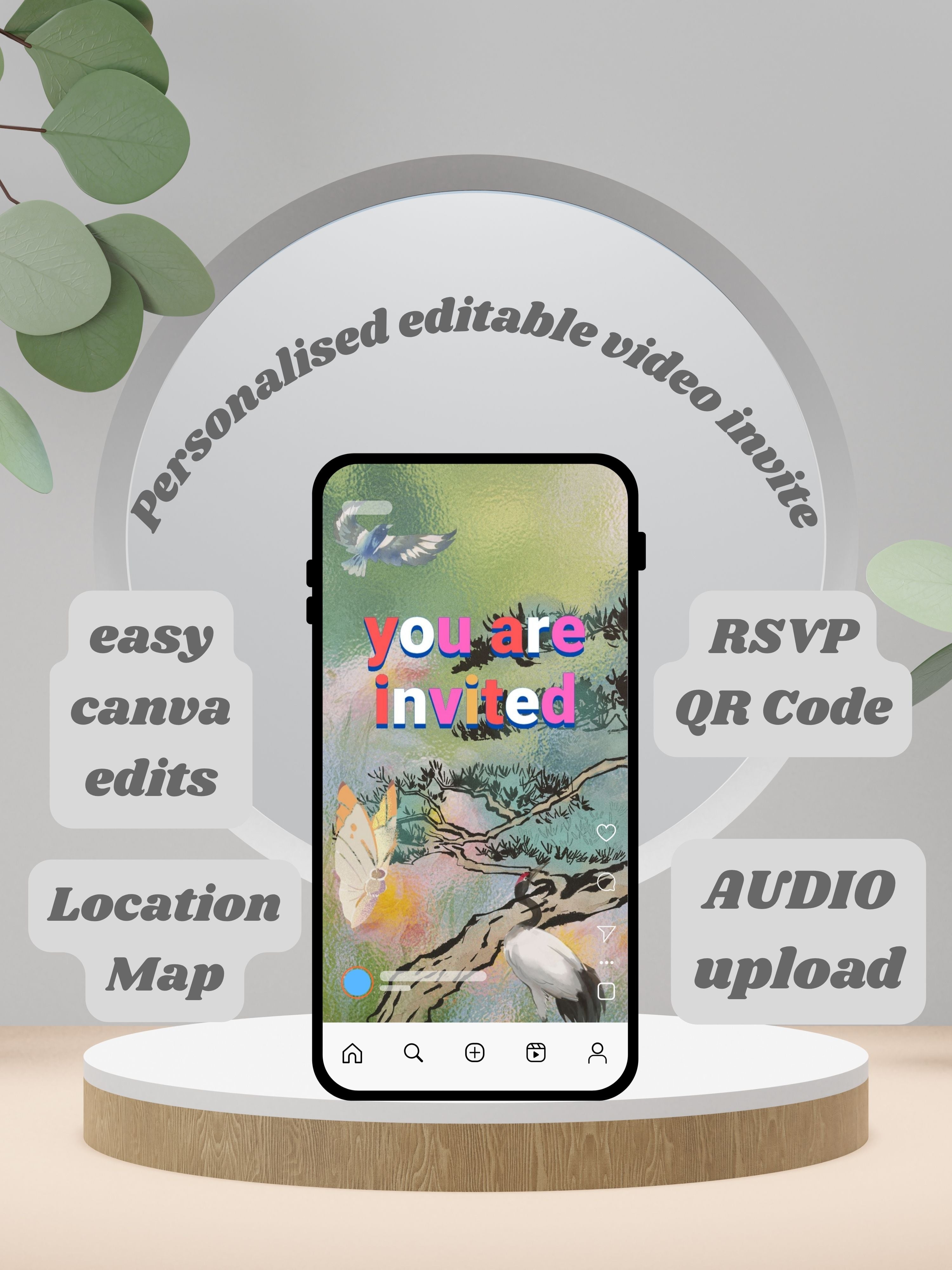 Commercial use NATURE THEME Editable Birthday Video Invitation | Canva Pro Template | Woodland Kids Party Invite | Instant Download|ki37c